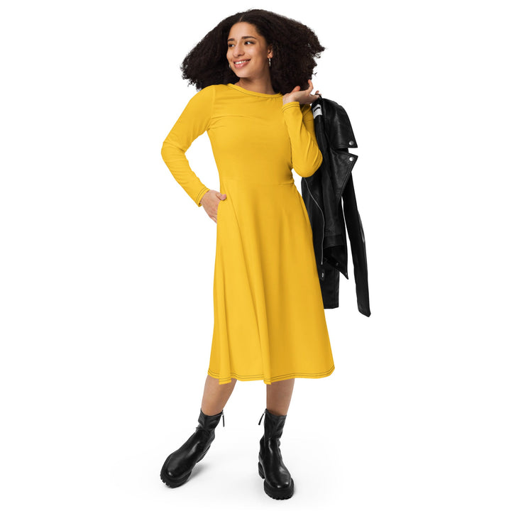 All - over print long sleeve midi dress - Divine Janisal Design