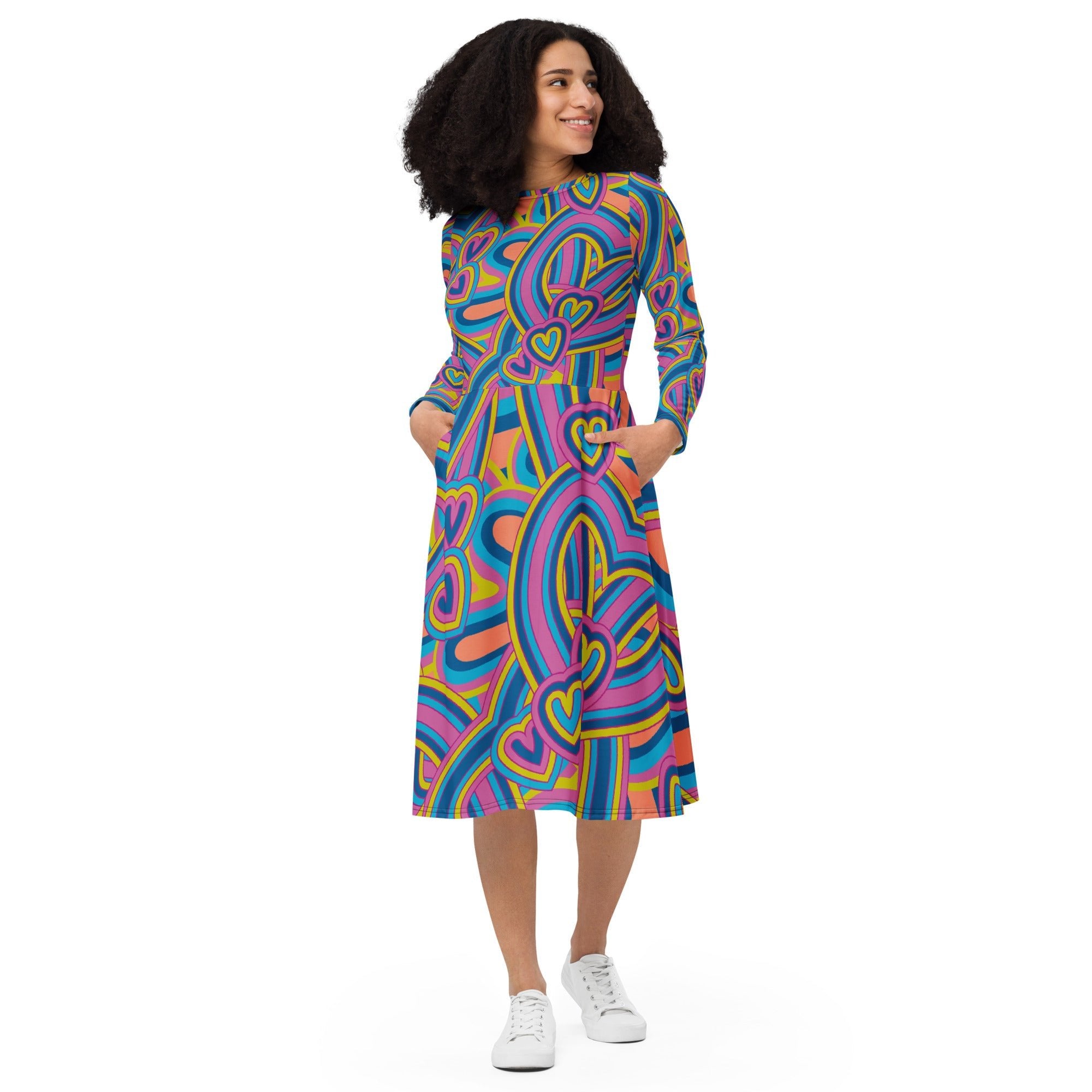 All - over print long sleeve midi dress - Divine Janisal Design