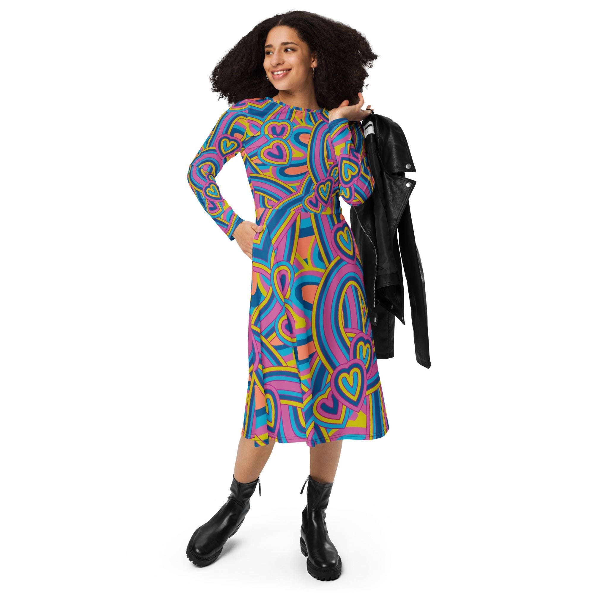 All - over print long sleeve midi dress - Divine Janisal Design