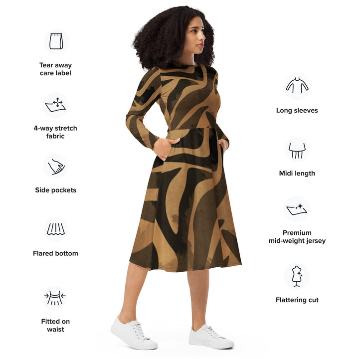All - over print long sleeve midi dress - Divine Janisal Design