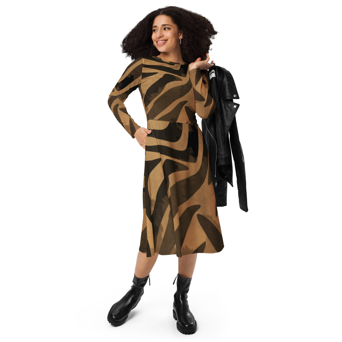 All - over print long sleeve midi dress - Divine Janisal Design