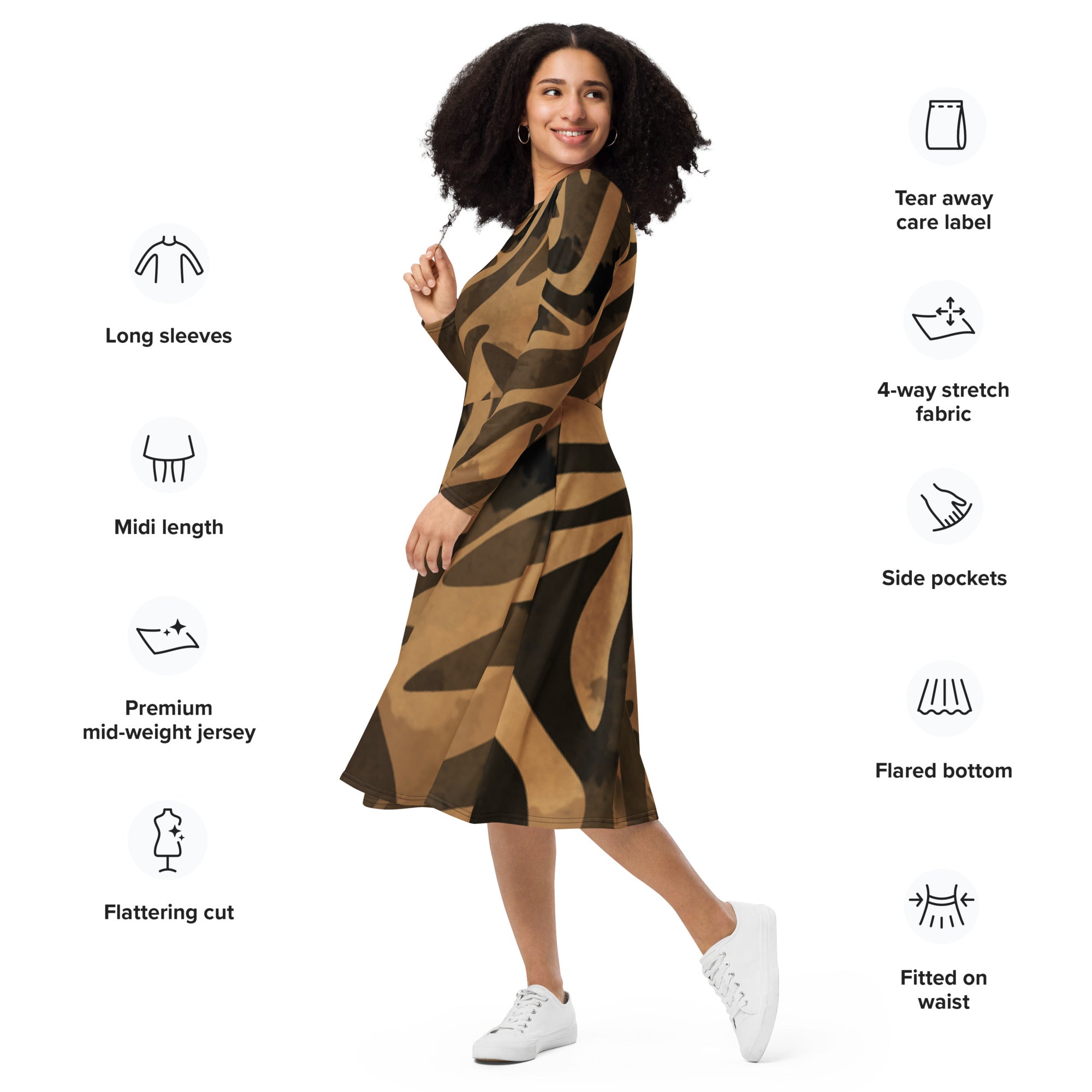 All - over print long sleeve midi dress - Divine Janisal Design