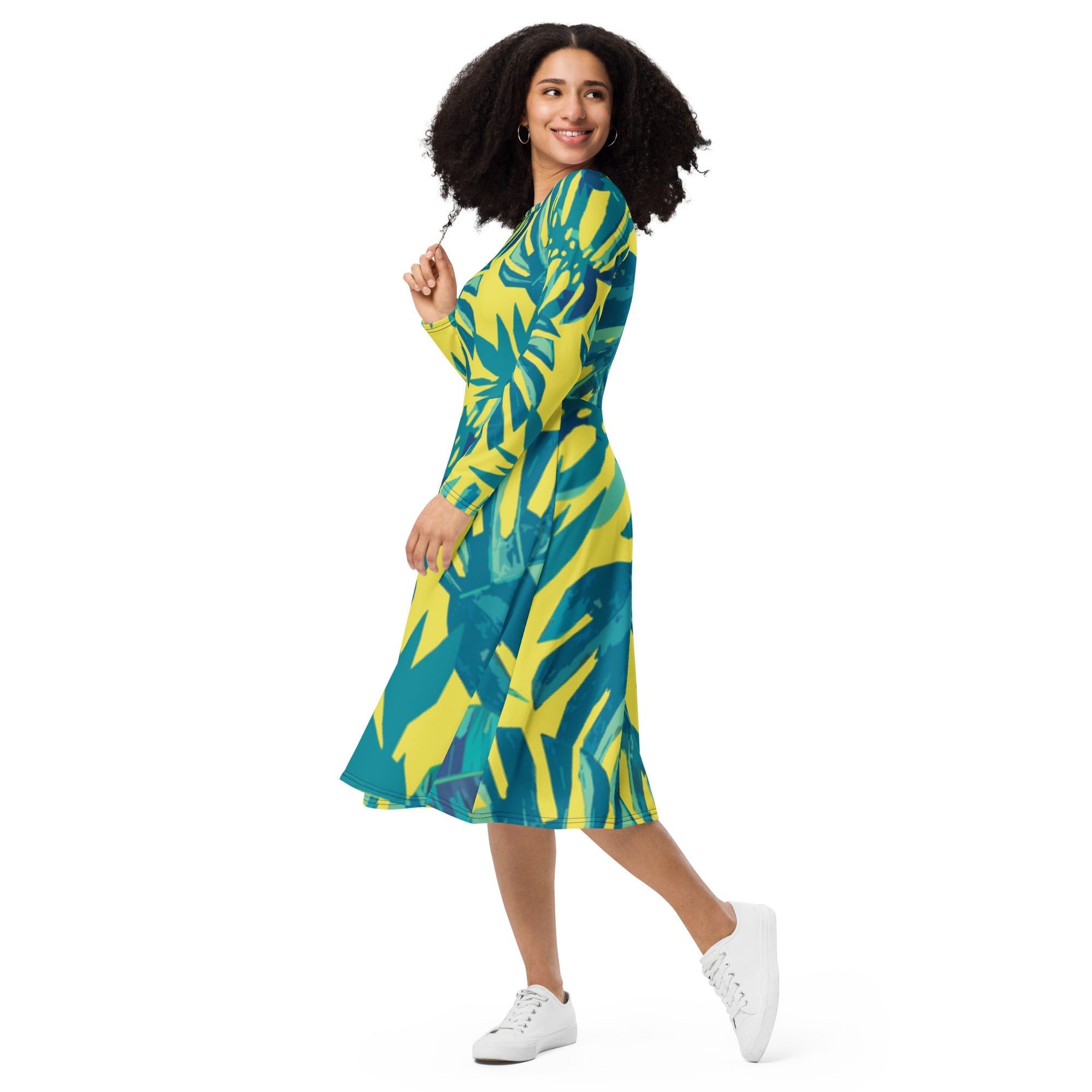 All - over print long sleeve midi dress - Divine Janisal Design