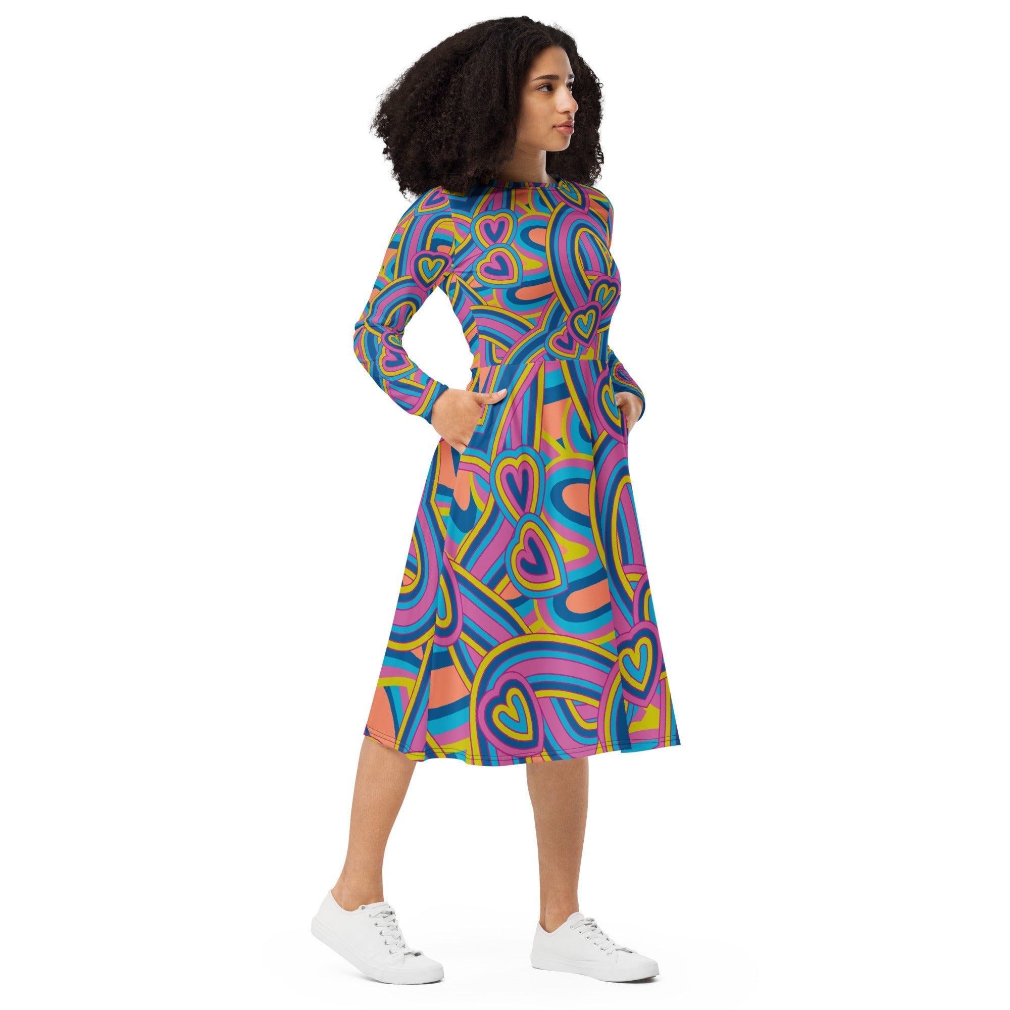 All - over print long sleeve midi dress - Divine Janisal Design