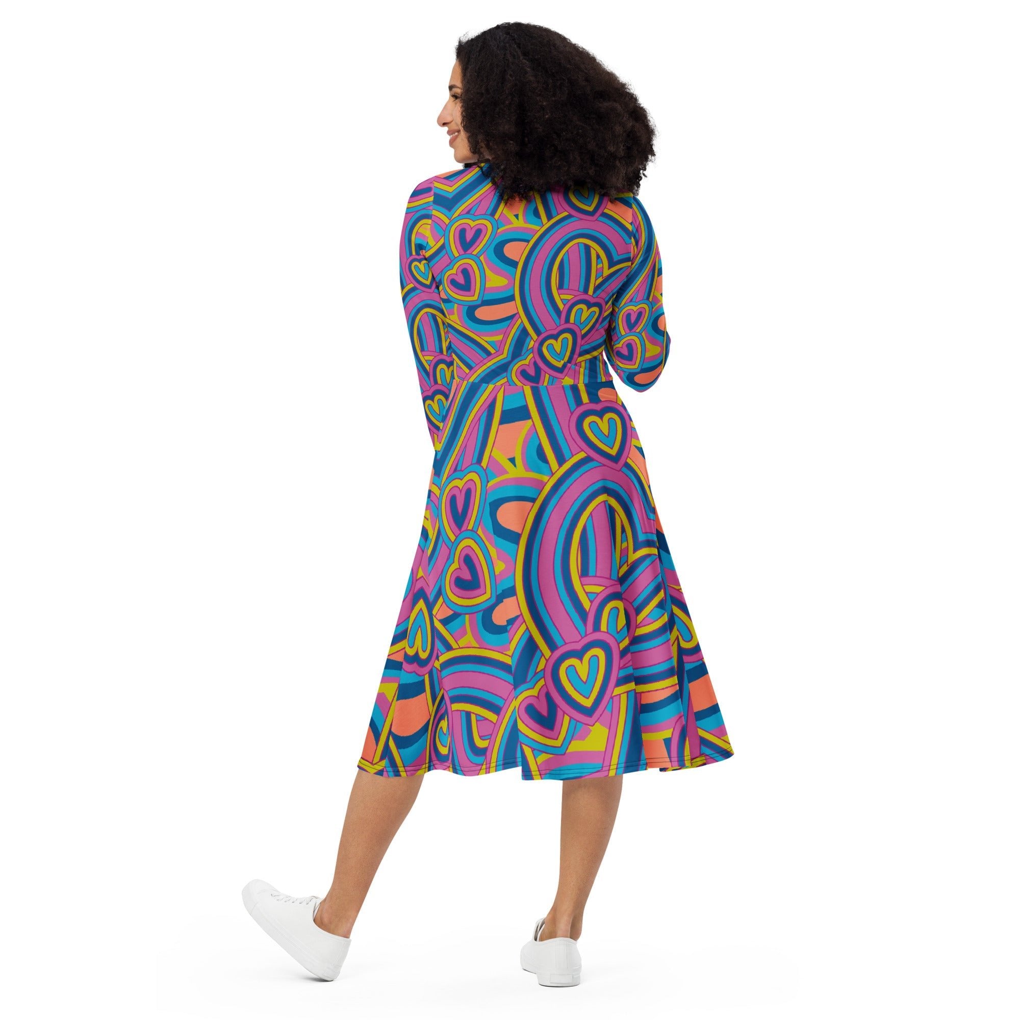 All - over print long sleeve midi dress - Divine Janisal Design