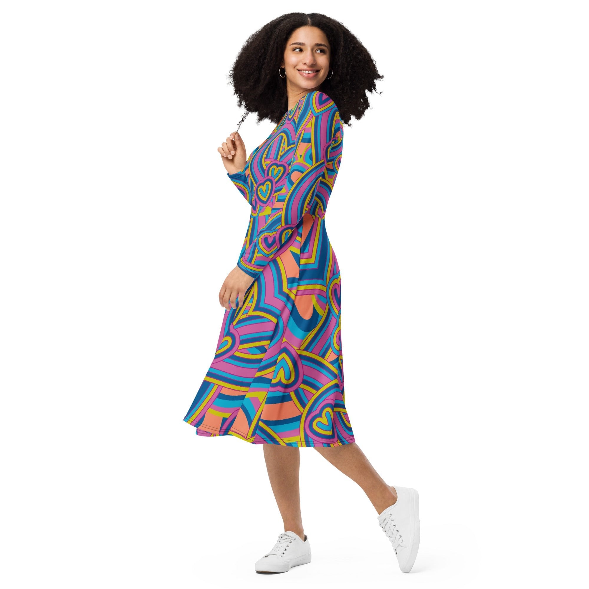 All - over print long sleeve midi dress - Divine Janisal Design