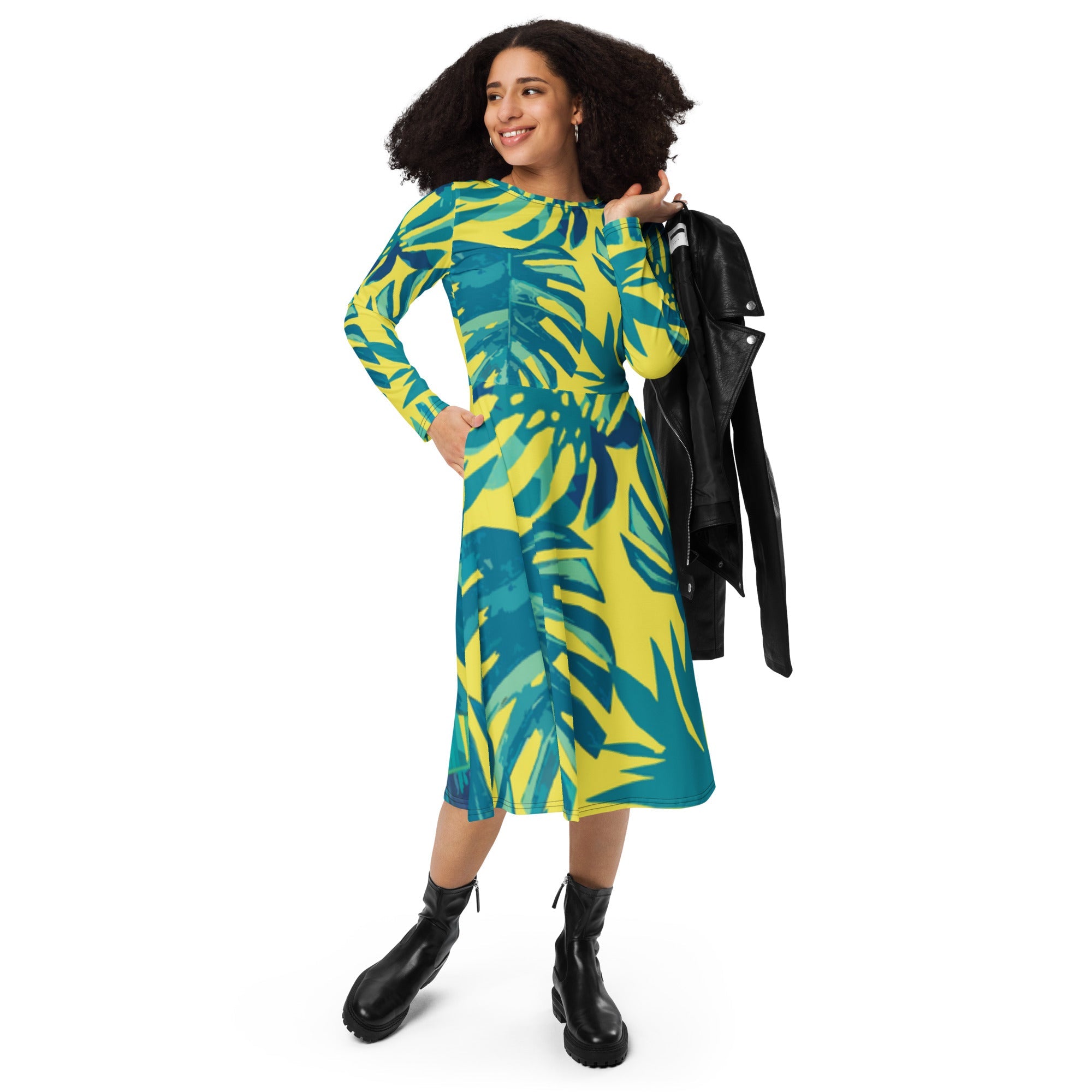 All - over print long sleeve midi dress - Divine Janisal Design