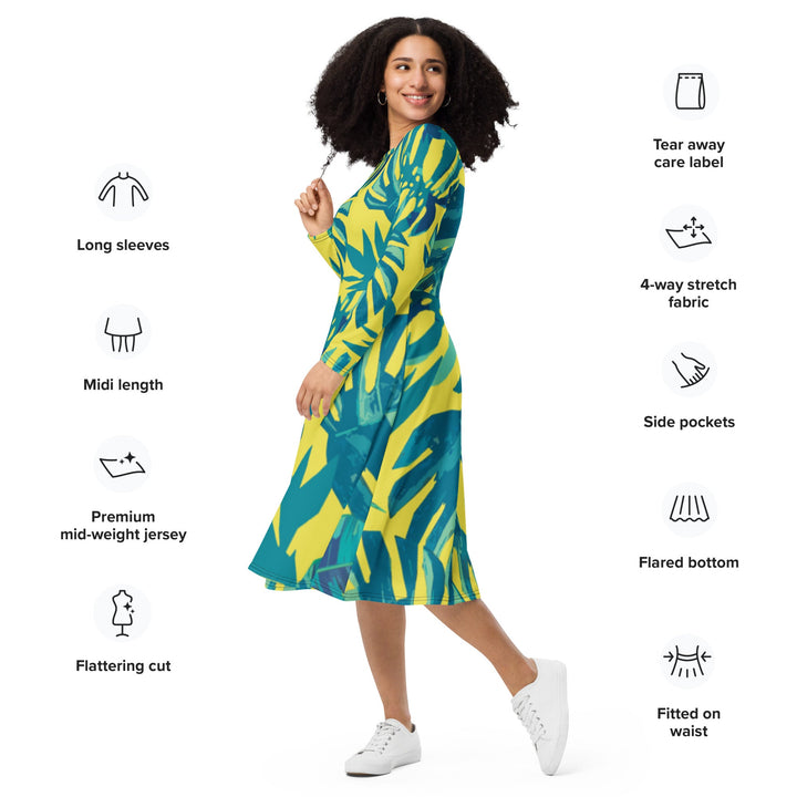 All - over print long sleeve midi dress - Divine Janisal Design