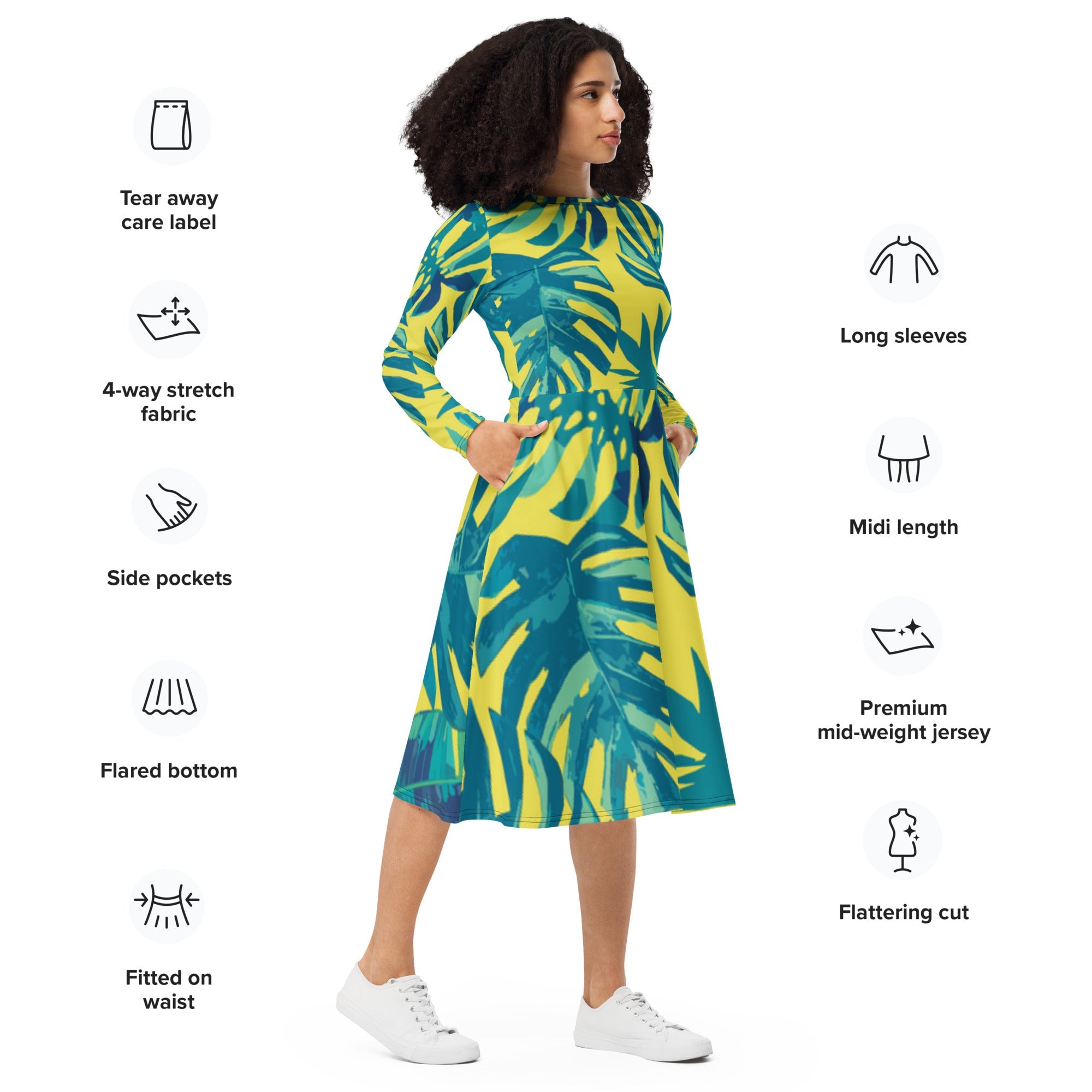 All - over print long sleeve midi dress - Divine Janisal Design