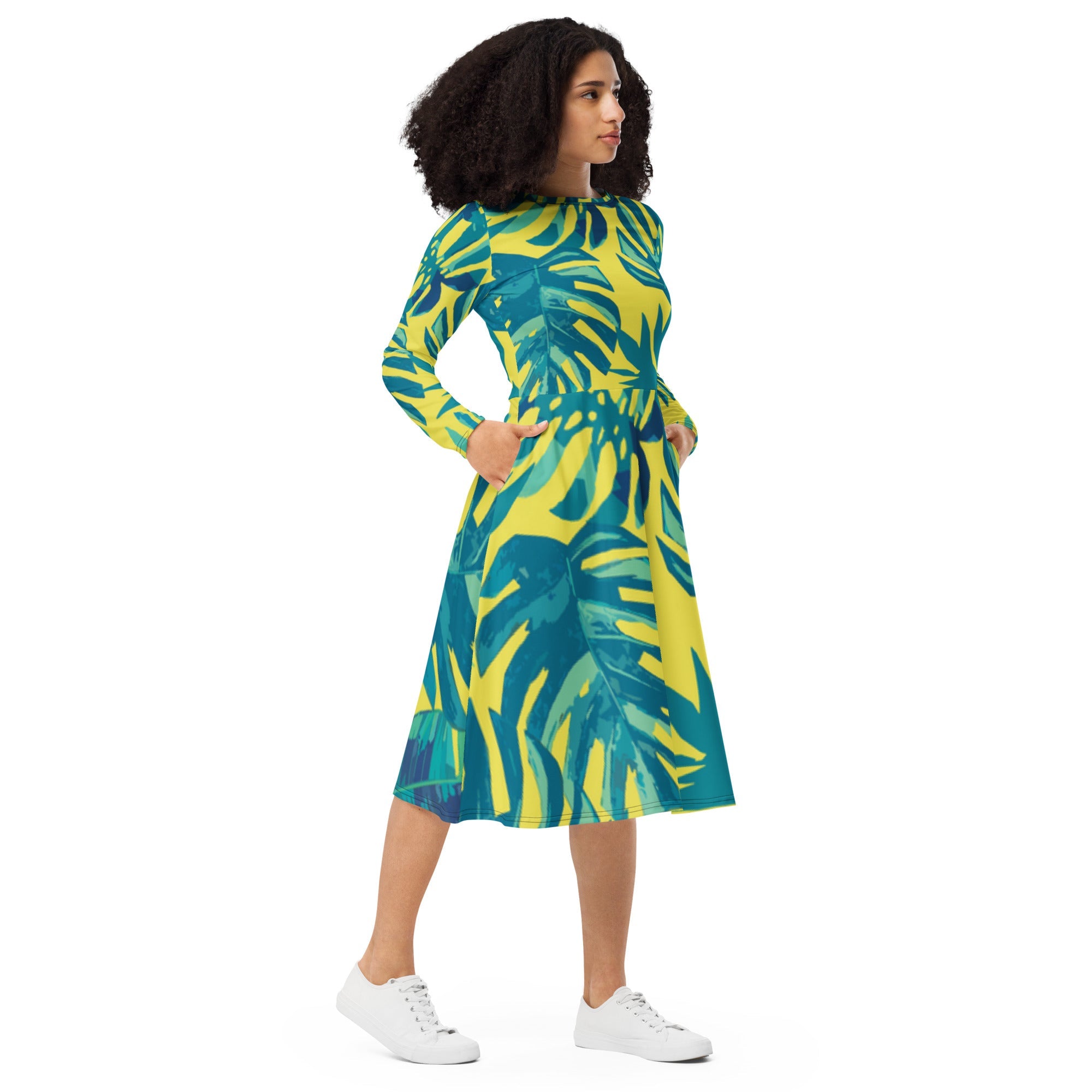 All - over print long sleeve midi dress - Divine Janisal Design