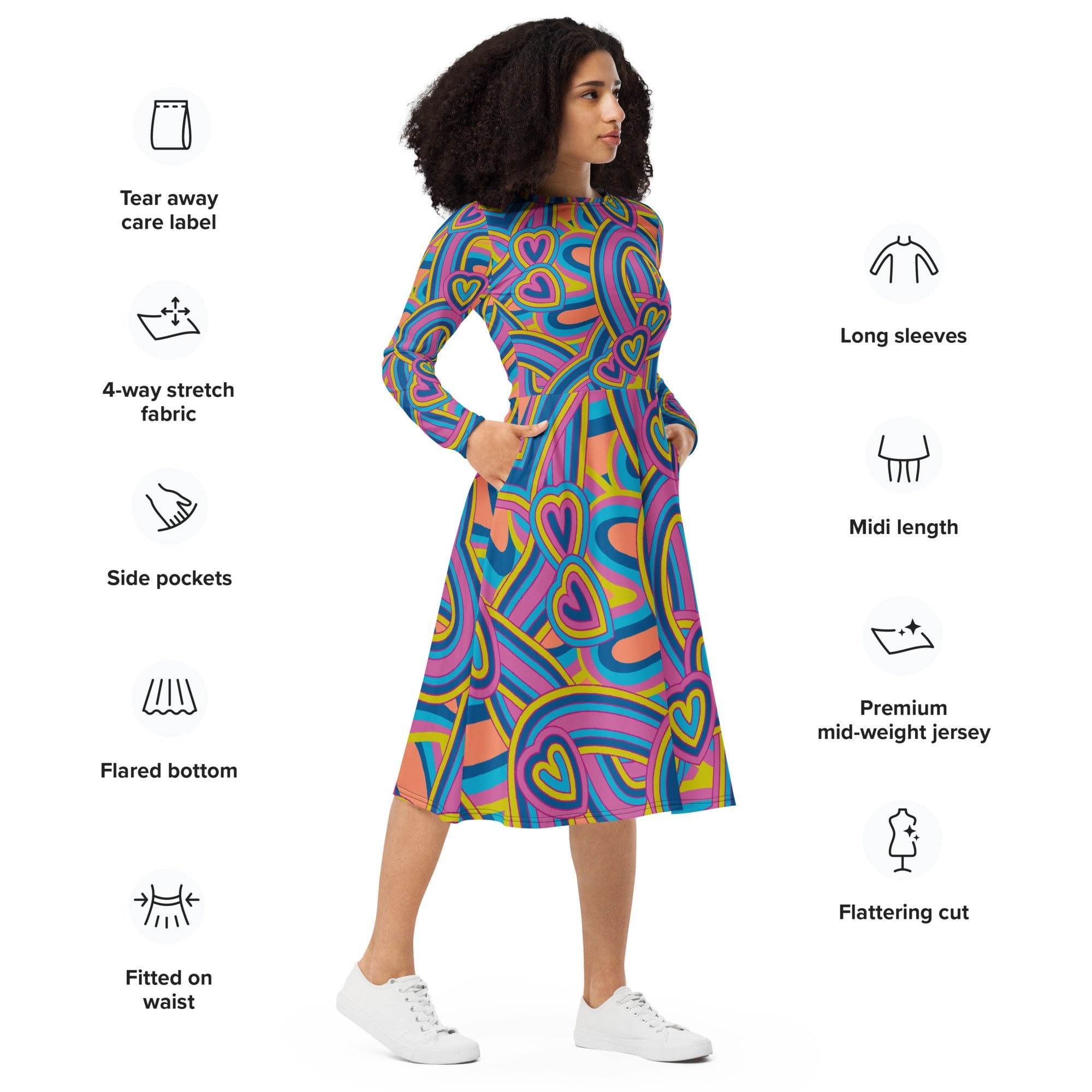 All - over print long sleeve midi dress - Divine Janisal Design