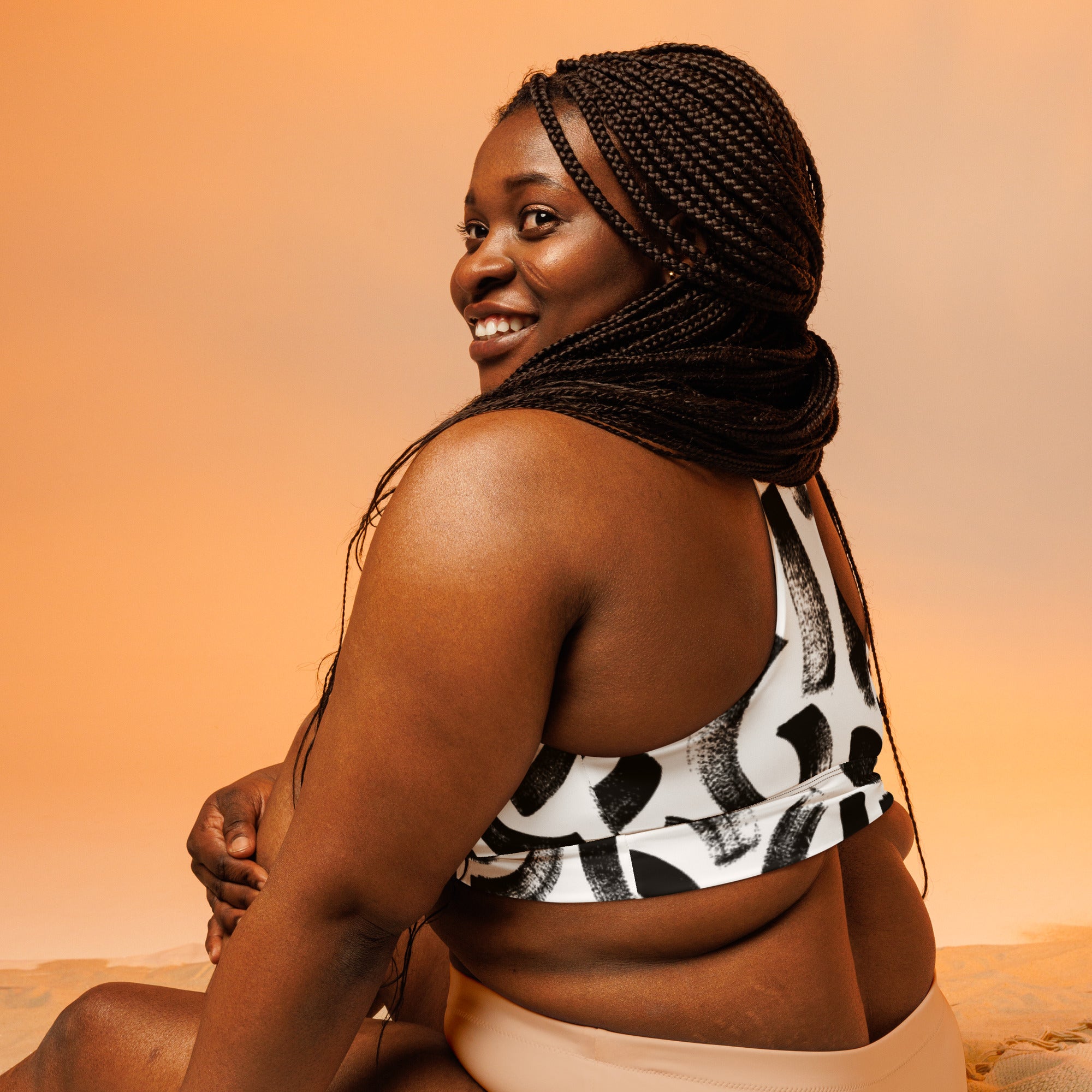 All - Over Print Recycled Longline Sports Bra - Divine Janisal Design