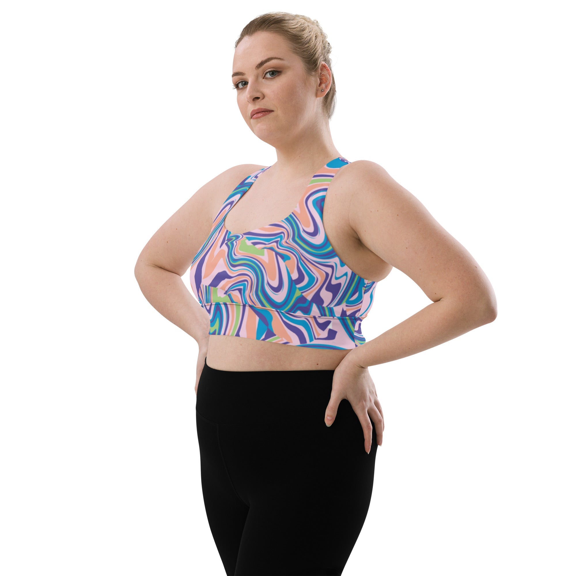 All - Over Print Recycled Longline Sports Bra - Divine Janisal Design
