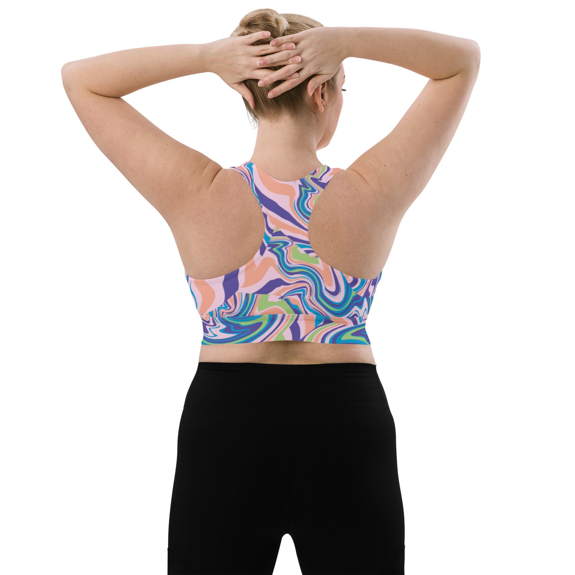 All - Over Print Recycled Longline Sports Bra - Divine Janisal Design