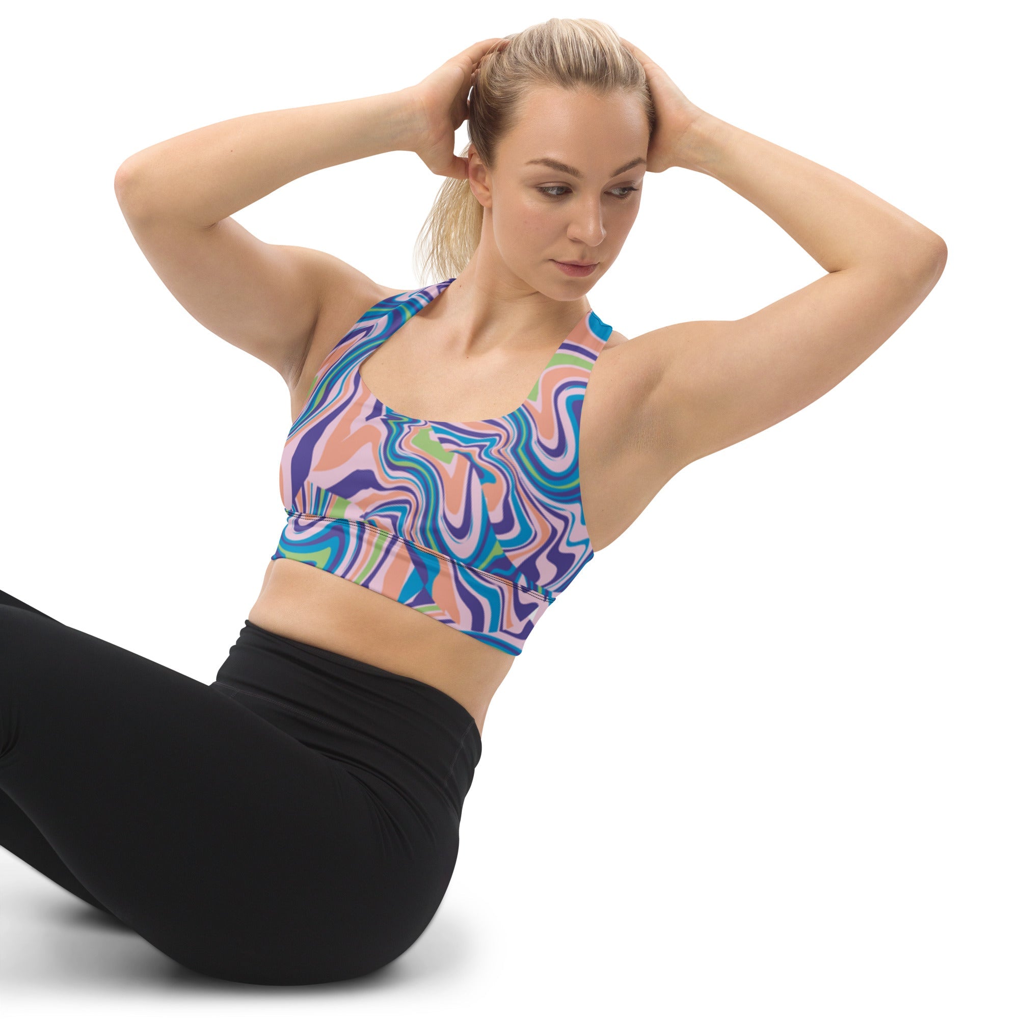 All - Over Print Recycled Longline Sports Bra - Divine Janisal Design