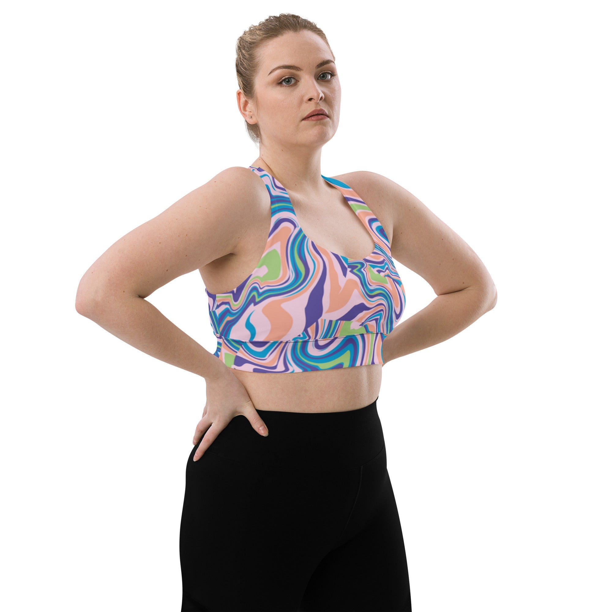 All - Over Print Recycled Longline Sports Bra - Divine Janisal Design