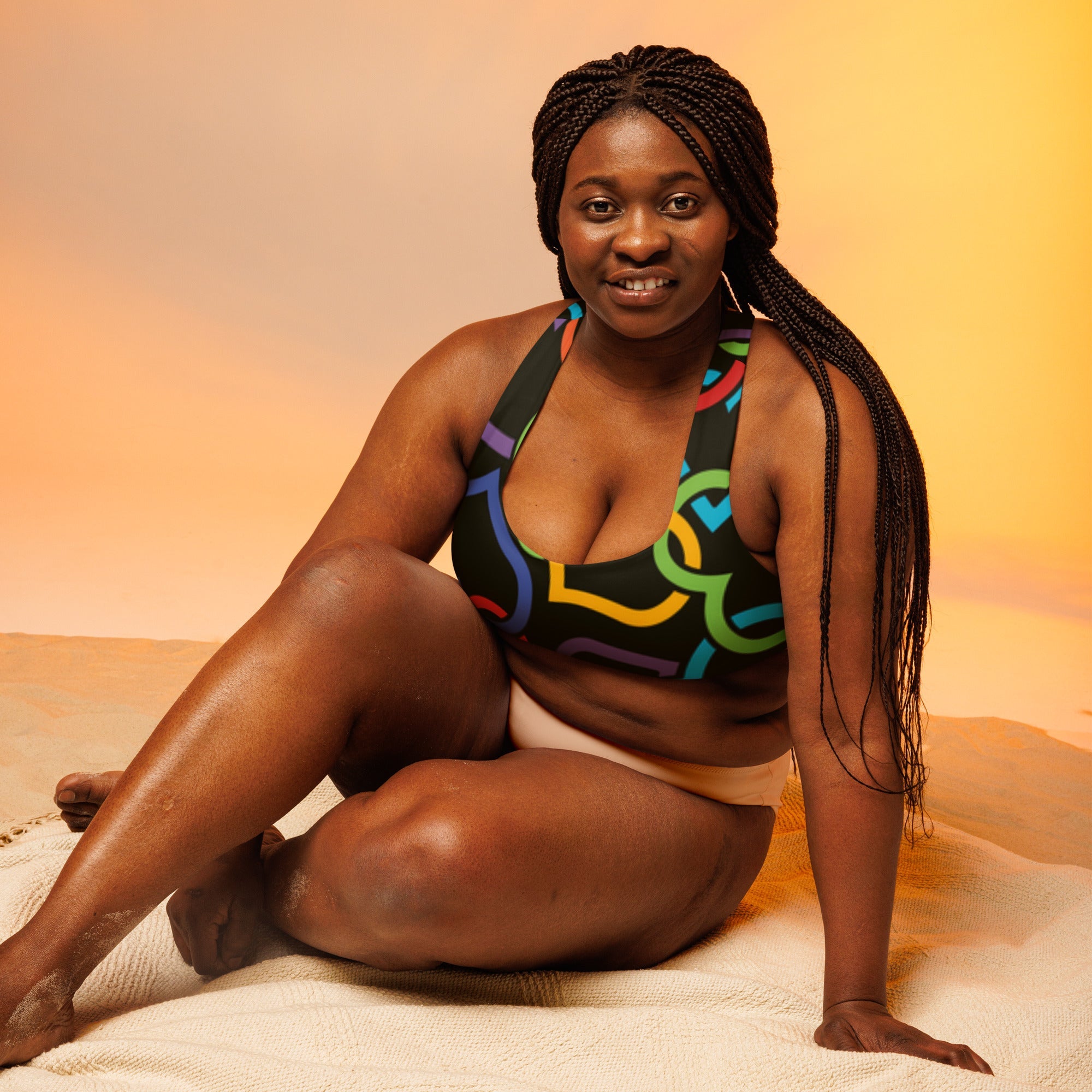 All - Over Print Recycled Longline Sports Bra - Divine Janisal Design