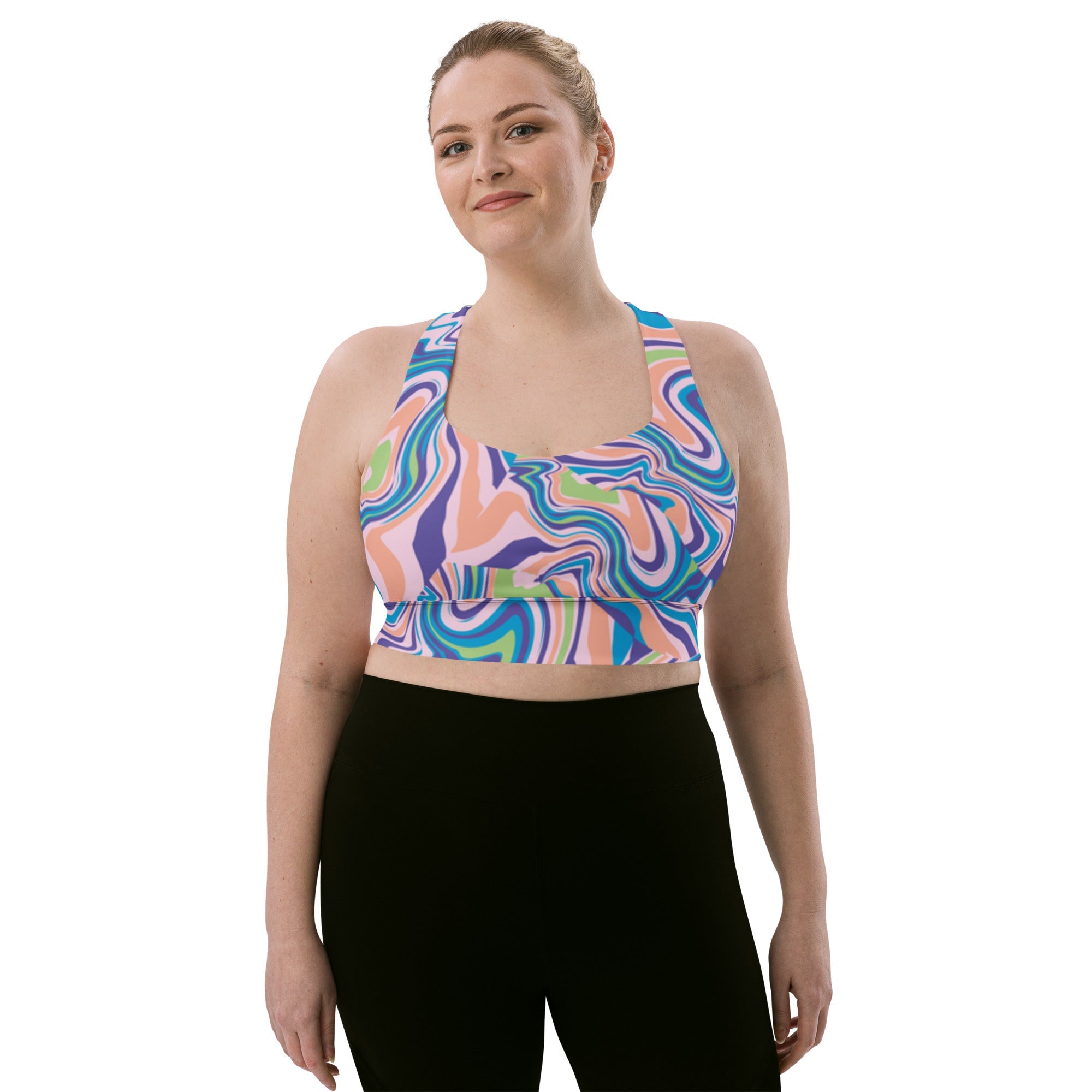 All - Over Print Recycled Longline Sports Bra - Divine Janisal Design