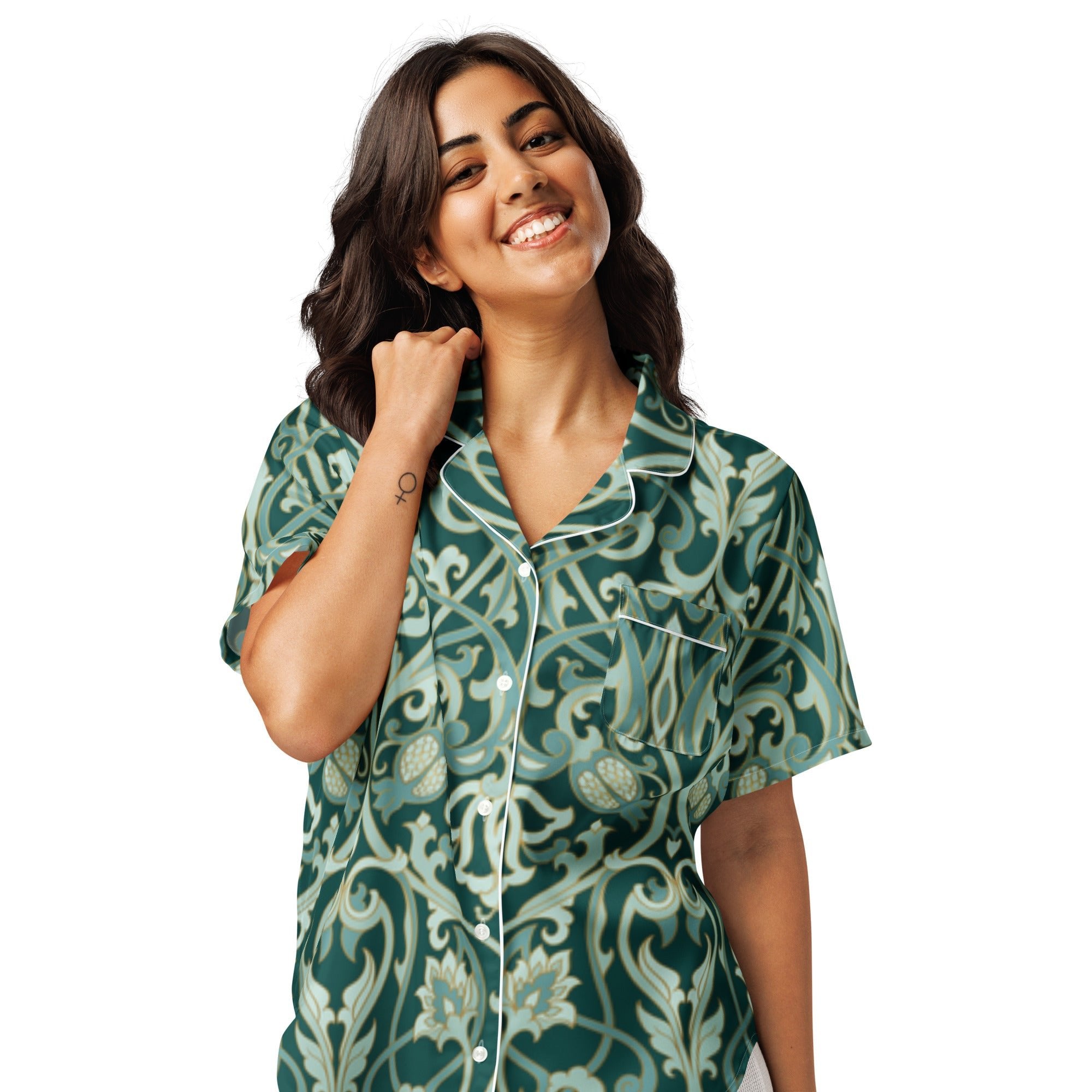 All - over print women’s short sleeve pajama top - Divine Janisal Design