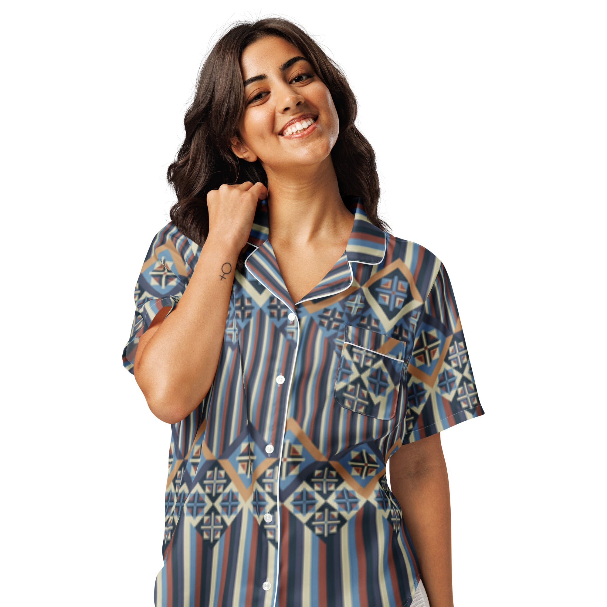 All - over print women’s short sleeve pajama top - Divine Janisal Design