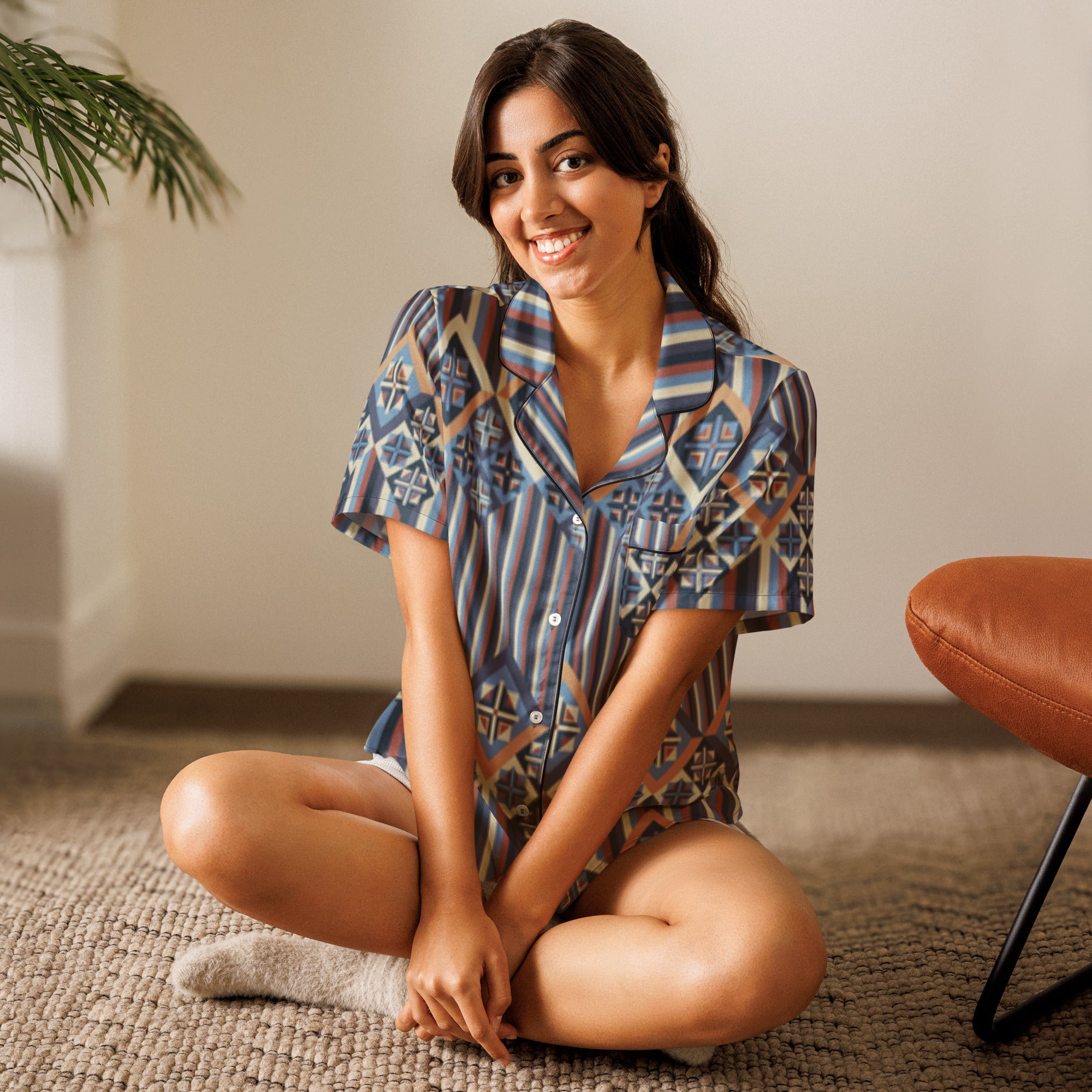 All - over print women’s short sleeve pajama top - Divine Janisal Design