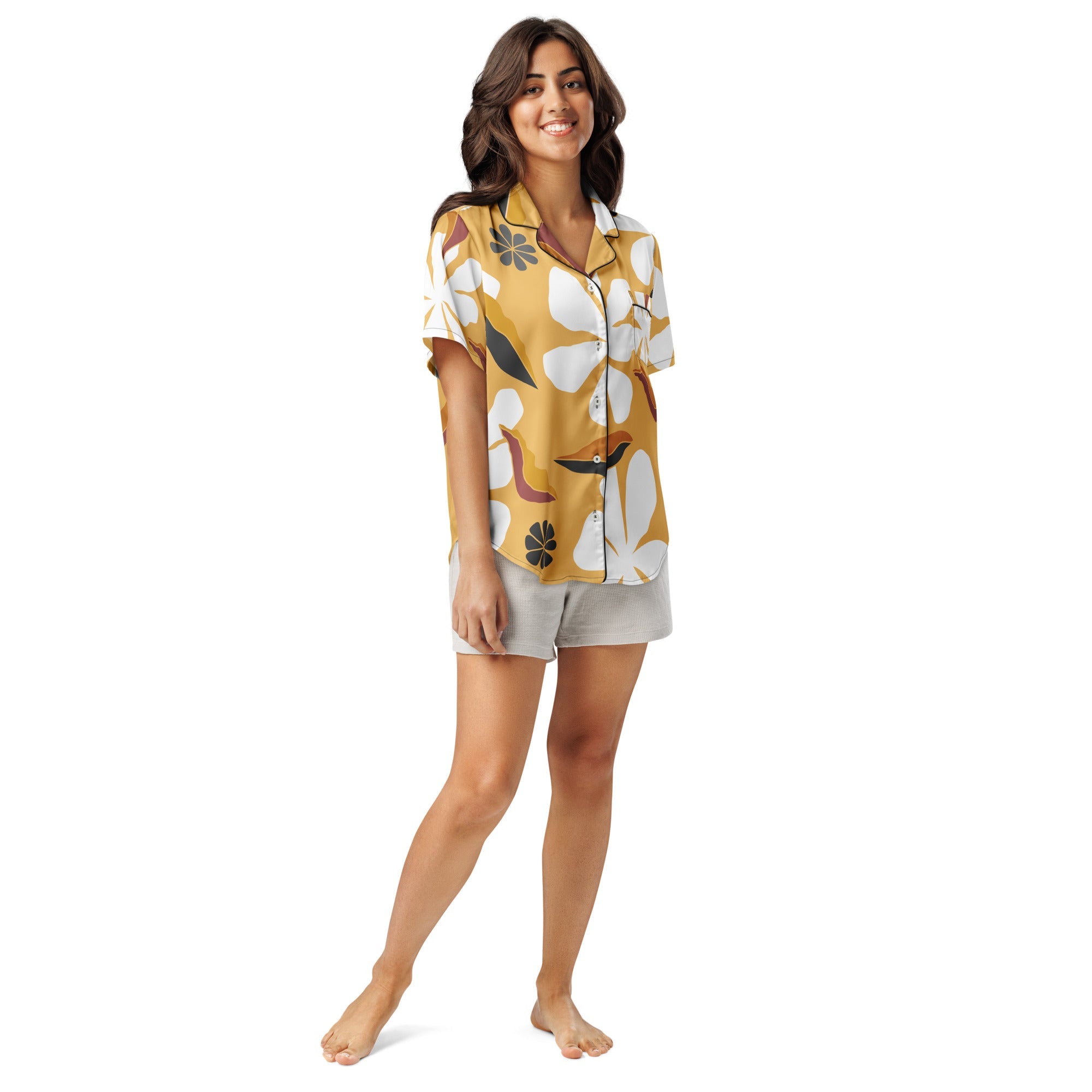 All - over print women’s short sleeve pajama top - Divine Janisal Design