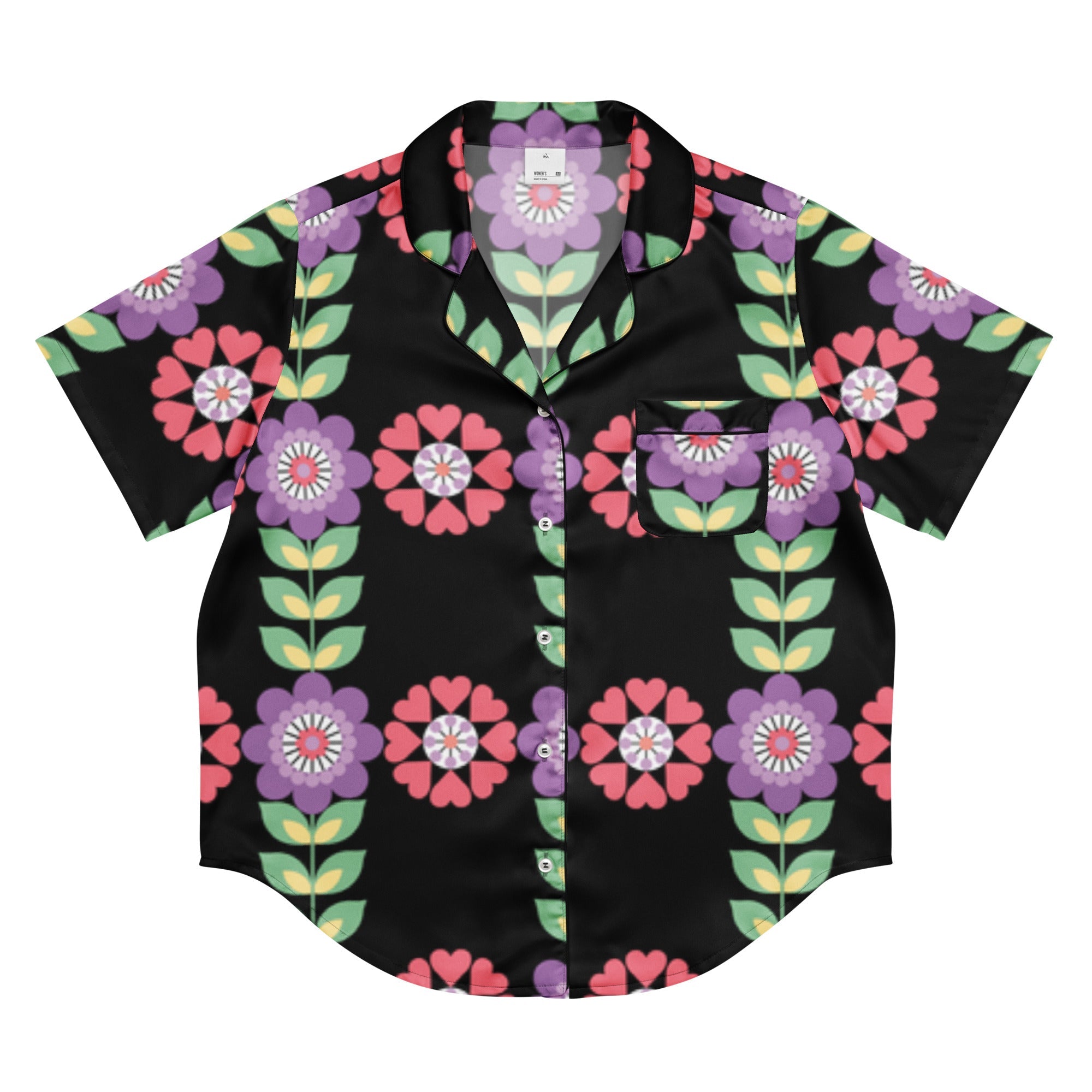 All - over print women’s short sleeve pajama top - Divine Janisal Design