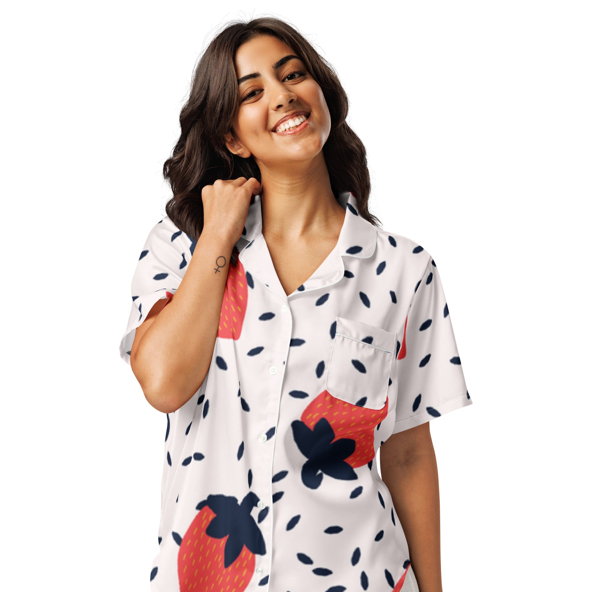 All - over print women’s short sleeve pajama top - Divine Janisal Design