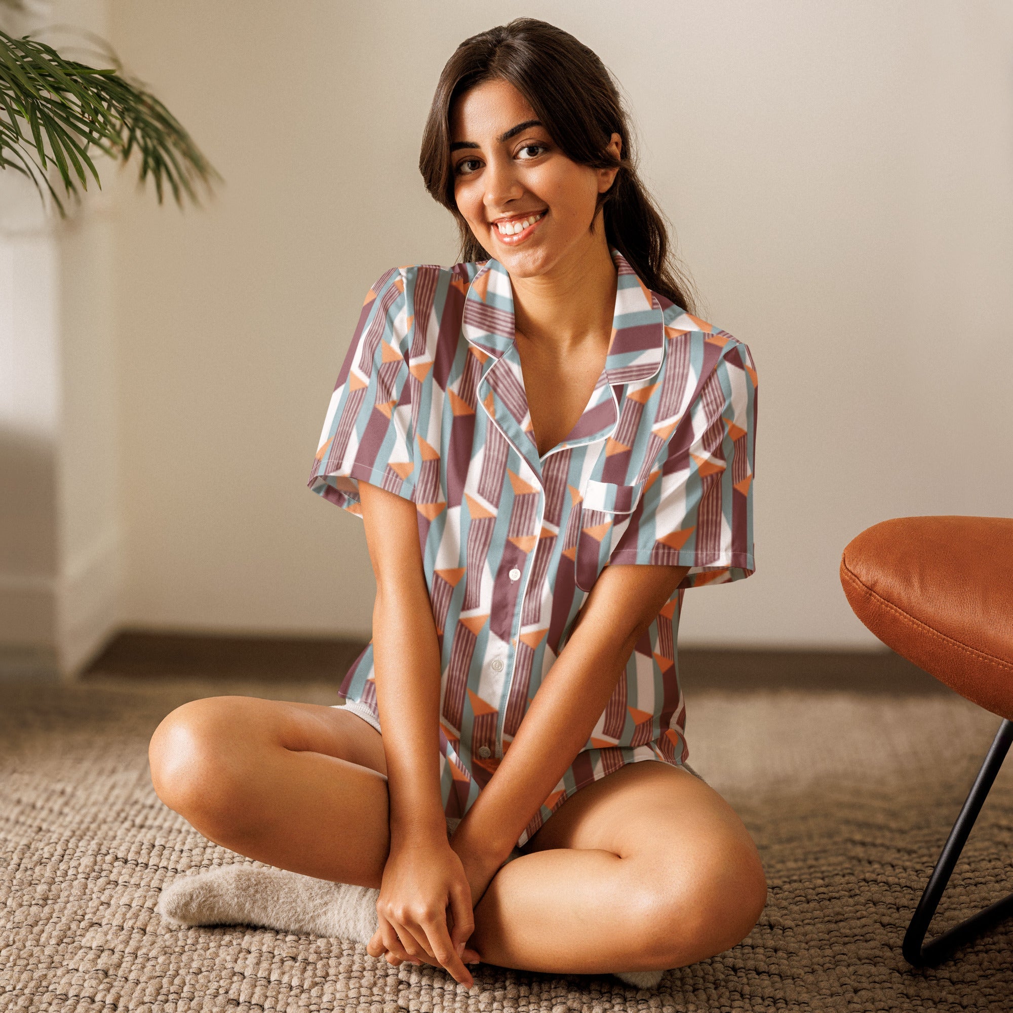 All - over print women’s short sleeve pajama top - Divine Janisal Design