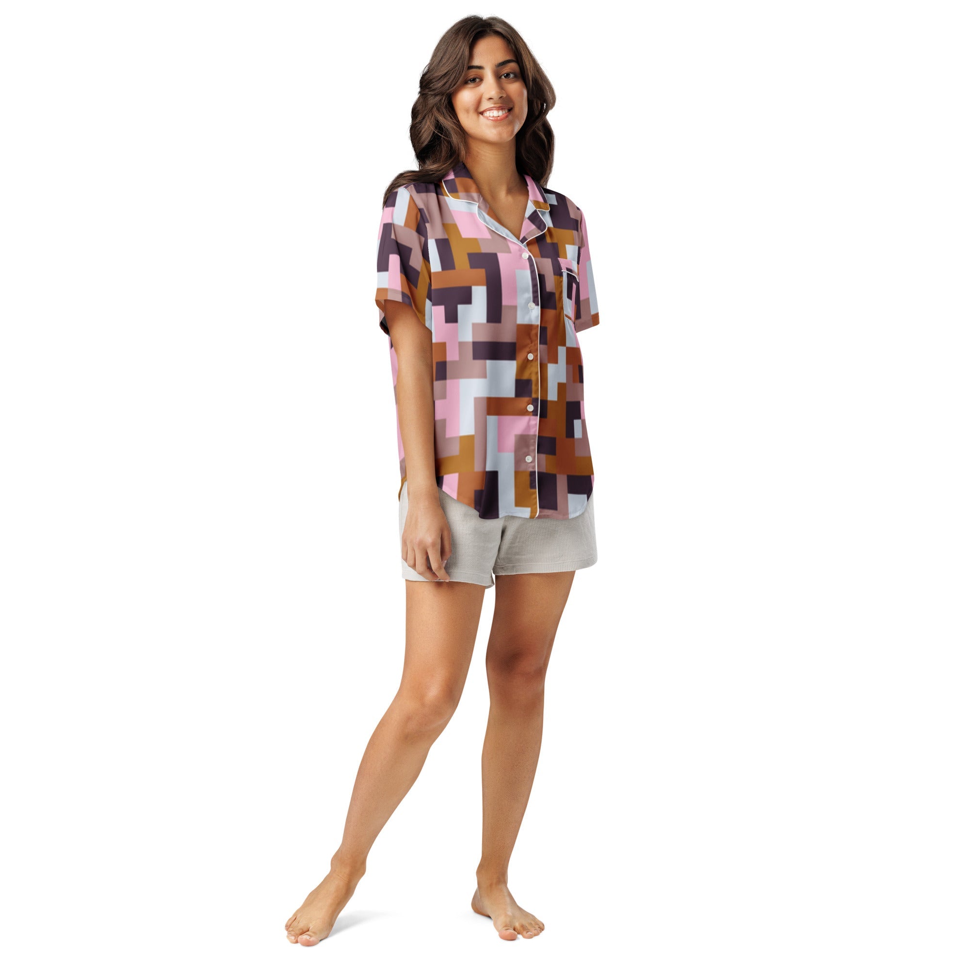 All - over print women’s short sleeve pajama top - Divine Janisal Design