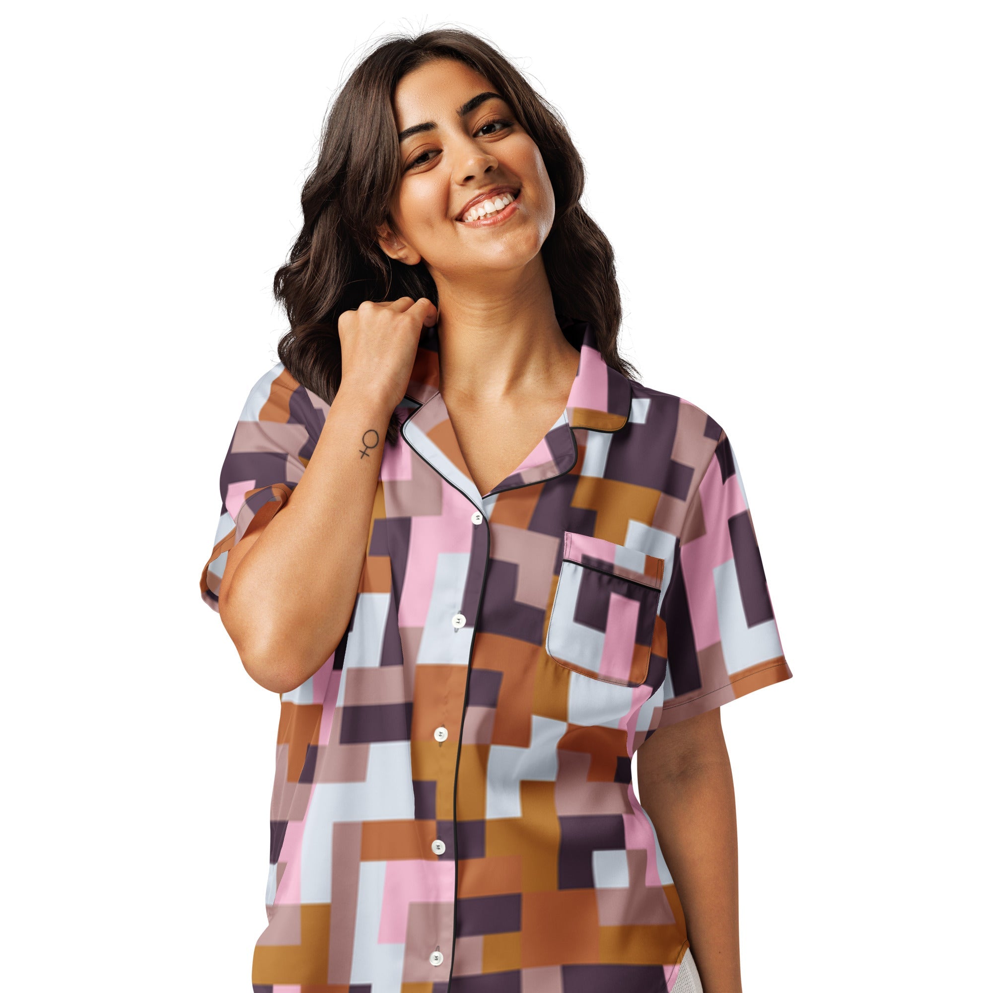 All - over print women’s short sleeve pajama top - Divine Janisal Design