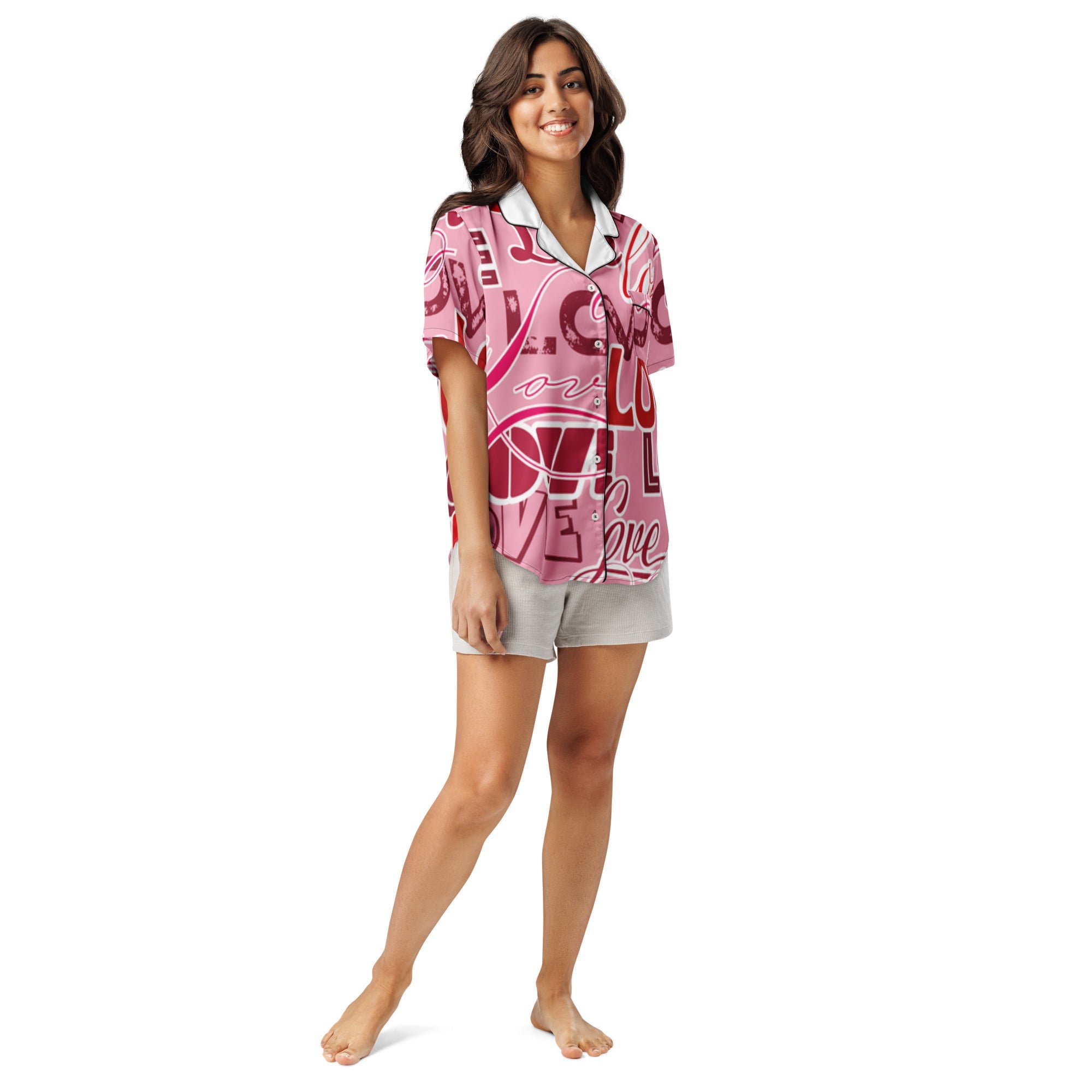 All - over print women’s short sleeve pajama top - Divine Janisal Design