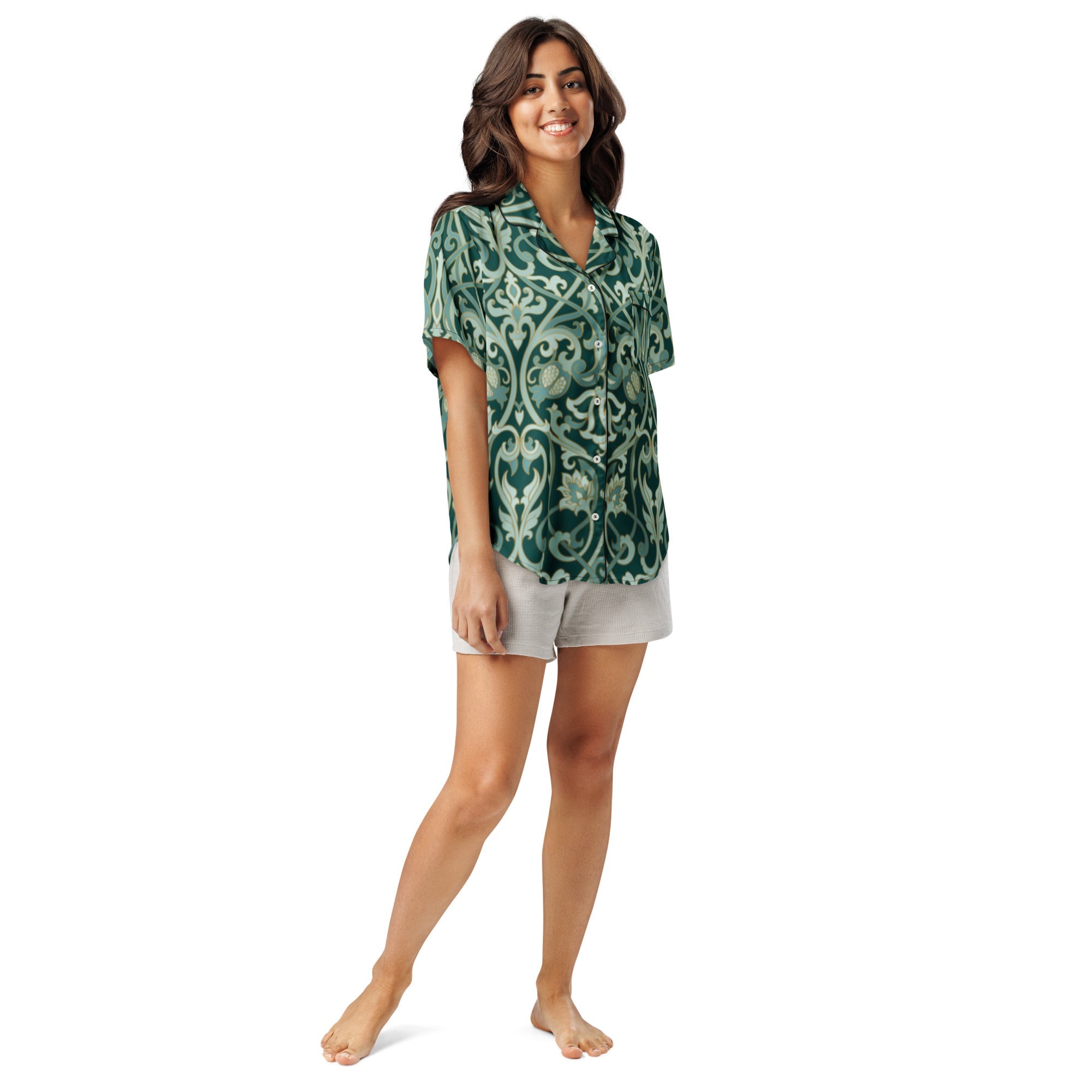 All - over print women’s short sleeve pajama top - Divine Janisal Design