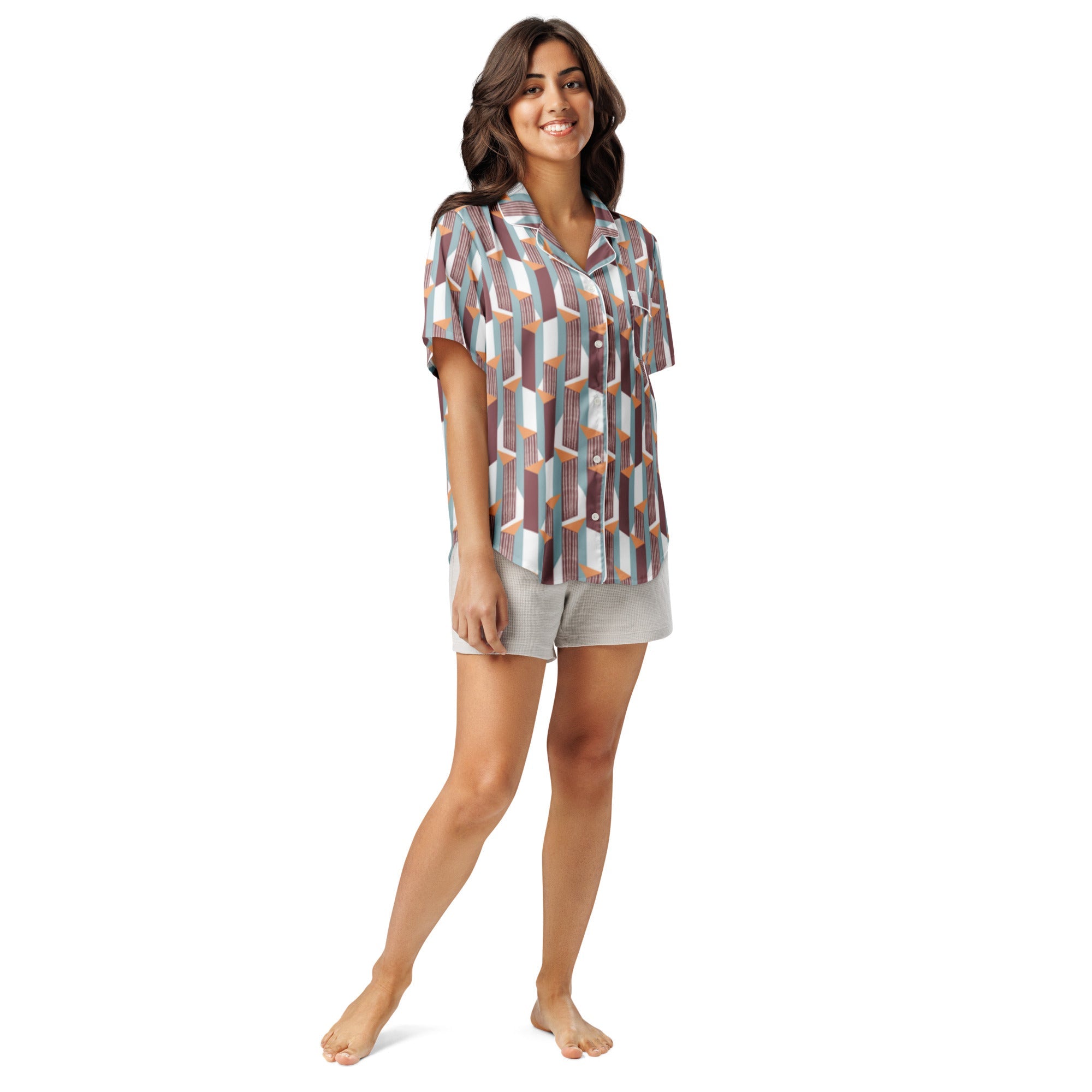 All - over print women’s short sleeve pajama top - Divine Janisal Design