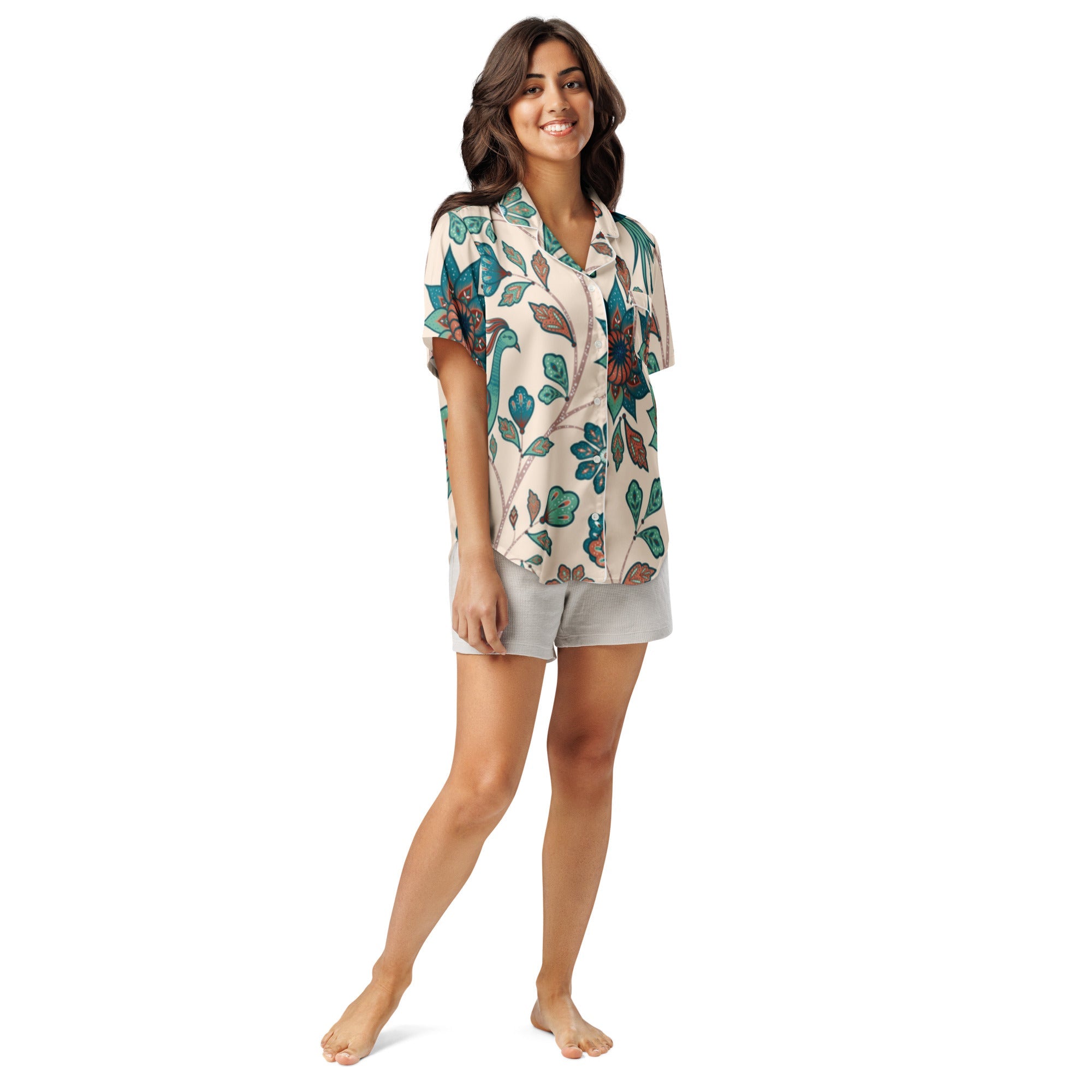 All - over print women’s short sleeve pajama top - Divine Janisal Design
