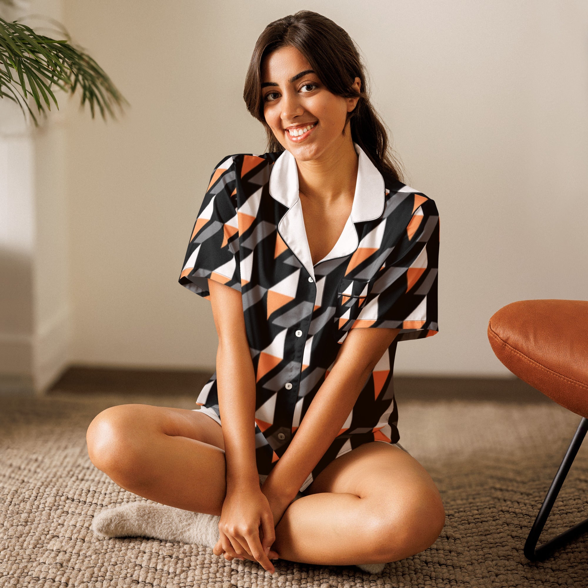 All - over print women’s short sleeve pajama top - Divine Janisal Design