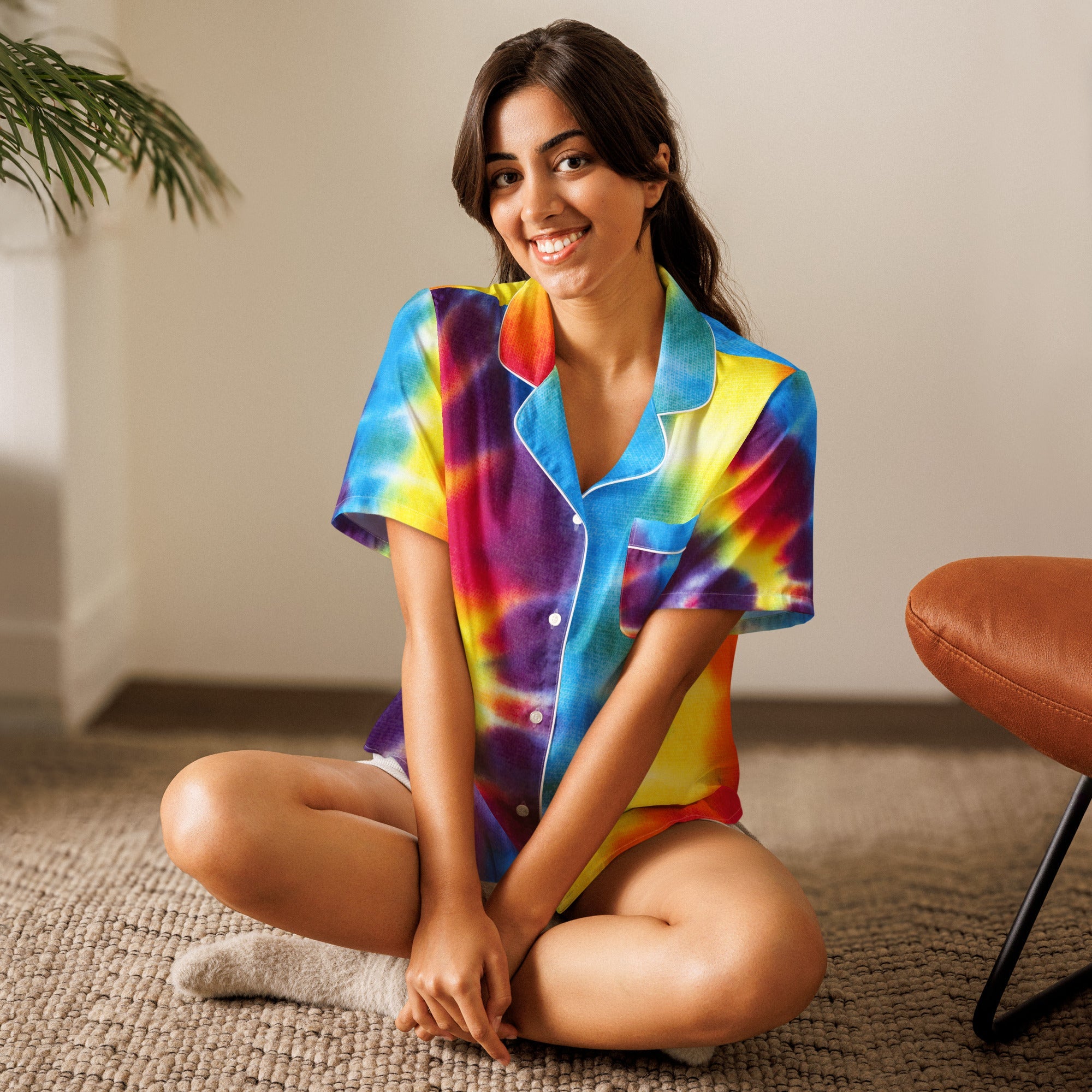 All - over print women’s short sleeve pajama top - Divine Janisal Design