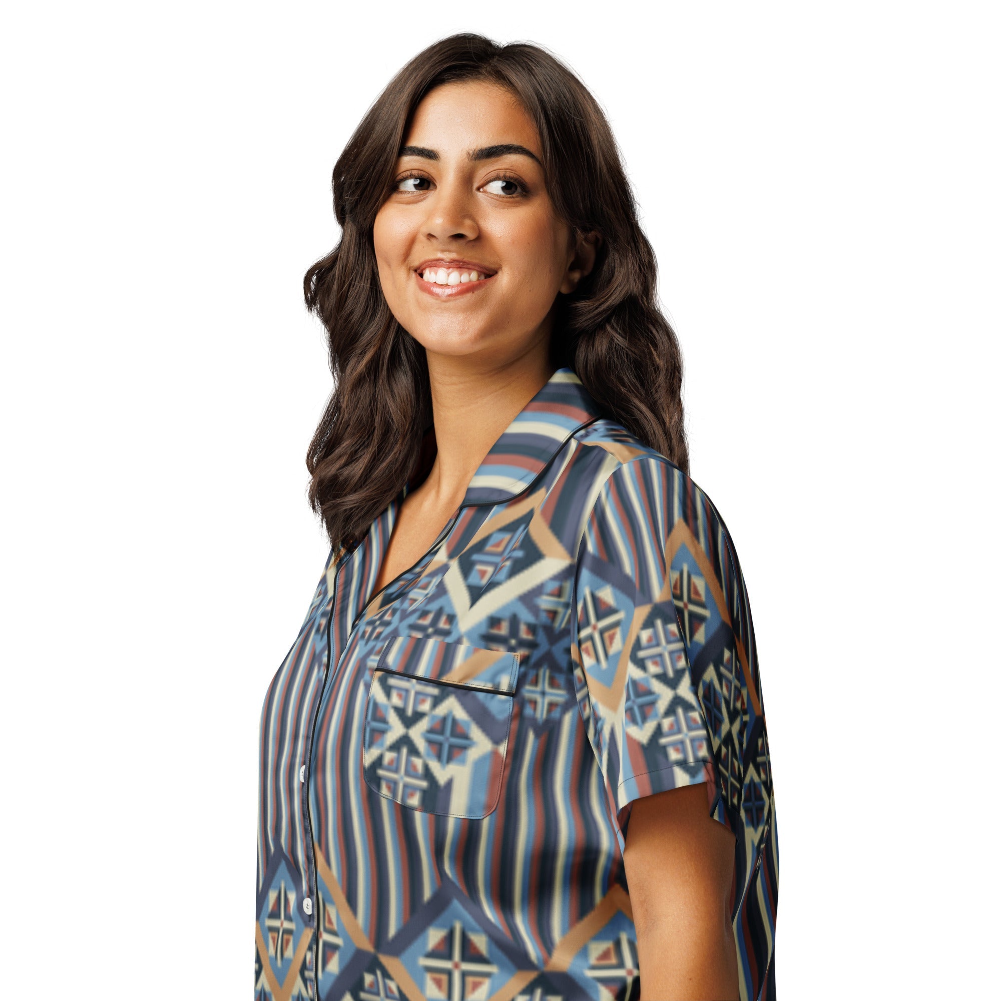 All - over print women’s short sleeve pajama top - Divine Janisal Design