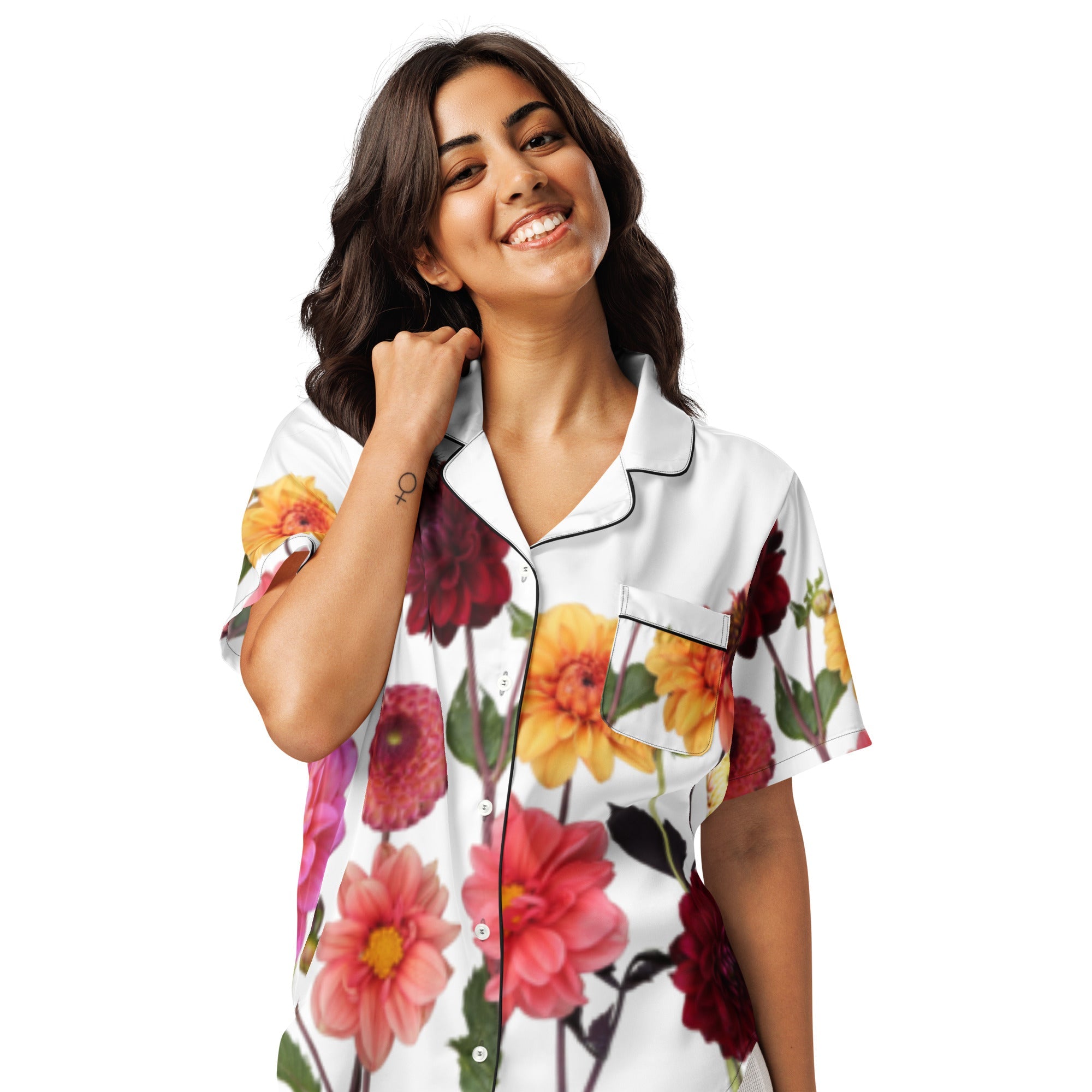 All - over print women’s short sleeve pajama top - Divine Janisal Design