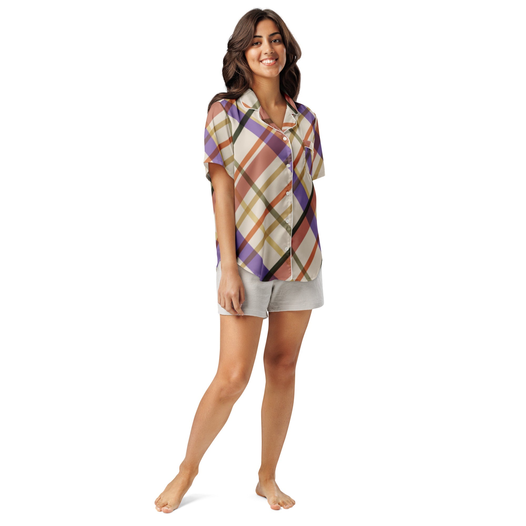 All - over print women’s short sleeve pajama top - Divine Janisal Design
