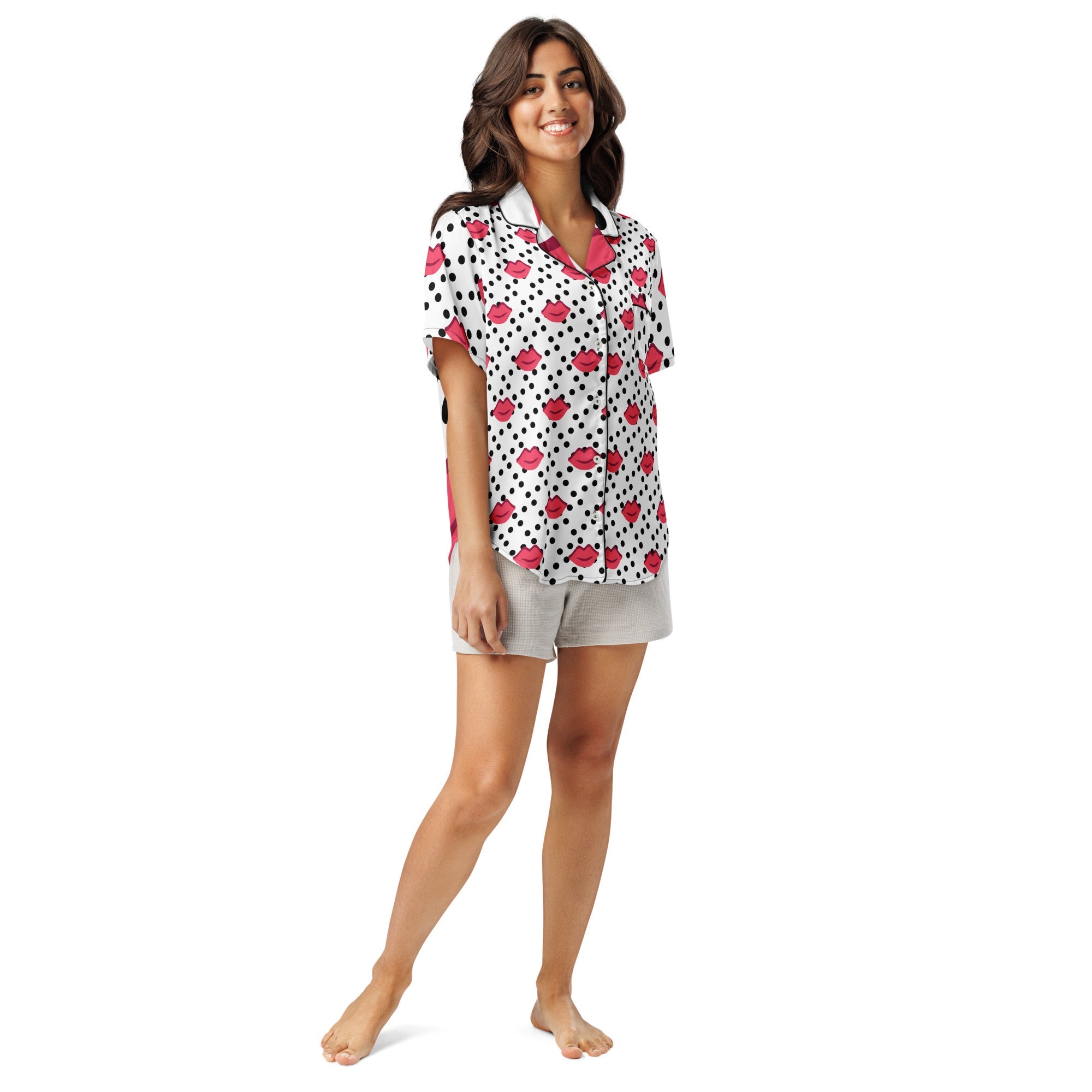 All - over print women’s short sleeve pajama top - Divine Janisal Design