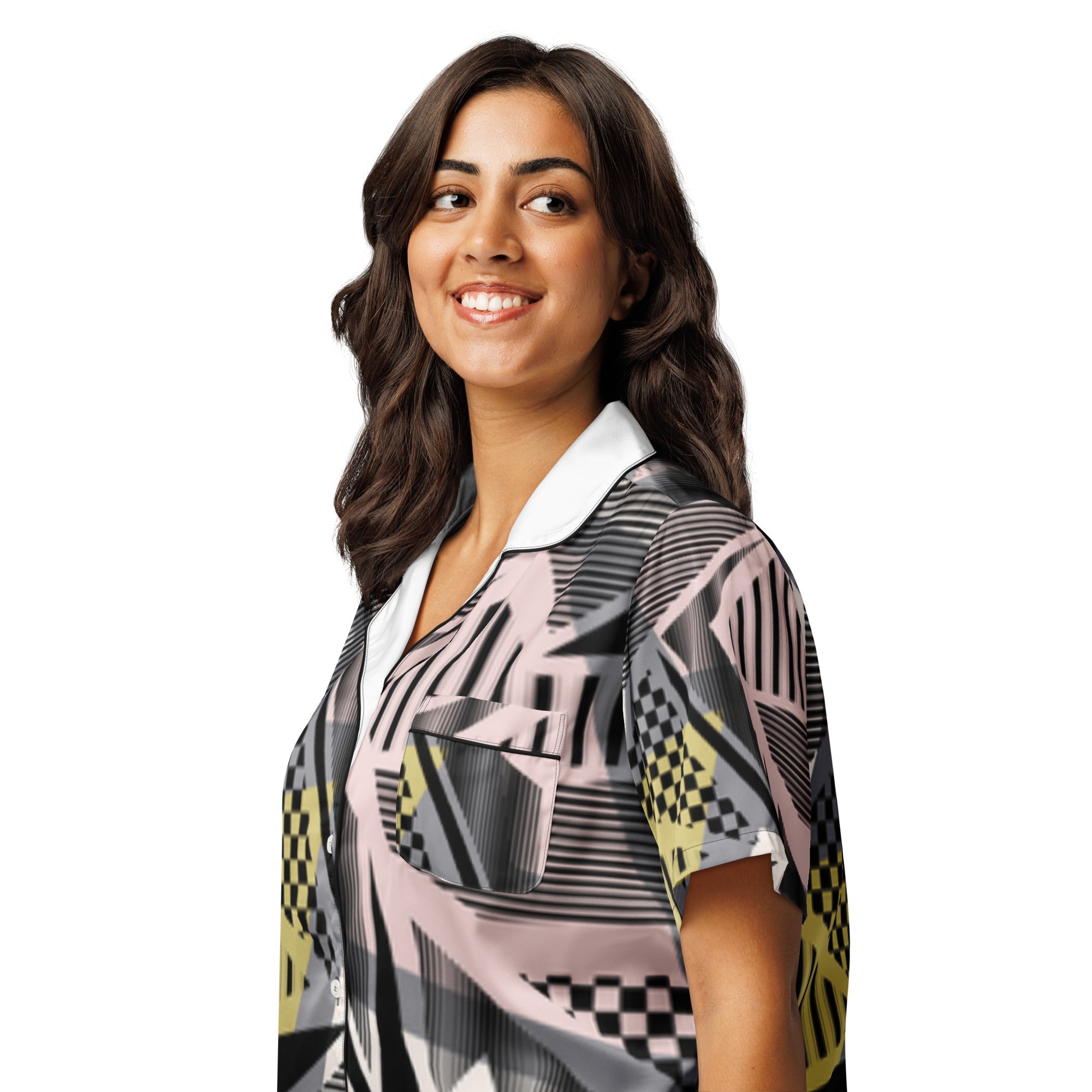 All - over print women’s short sleeve pajama top - Divine Janisal Design