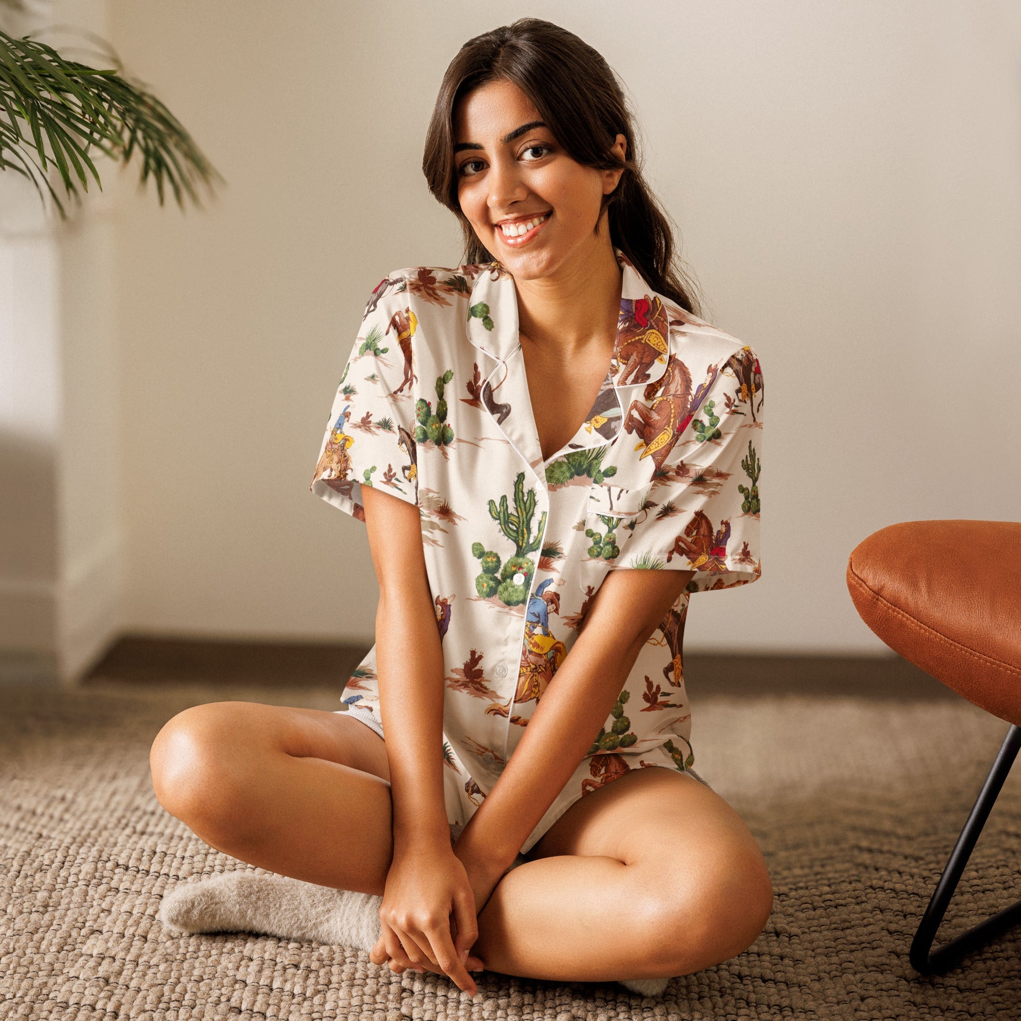 All - over print women’s short sleeve pajama top - Divine Janisal Design