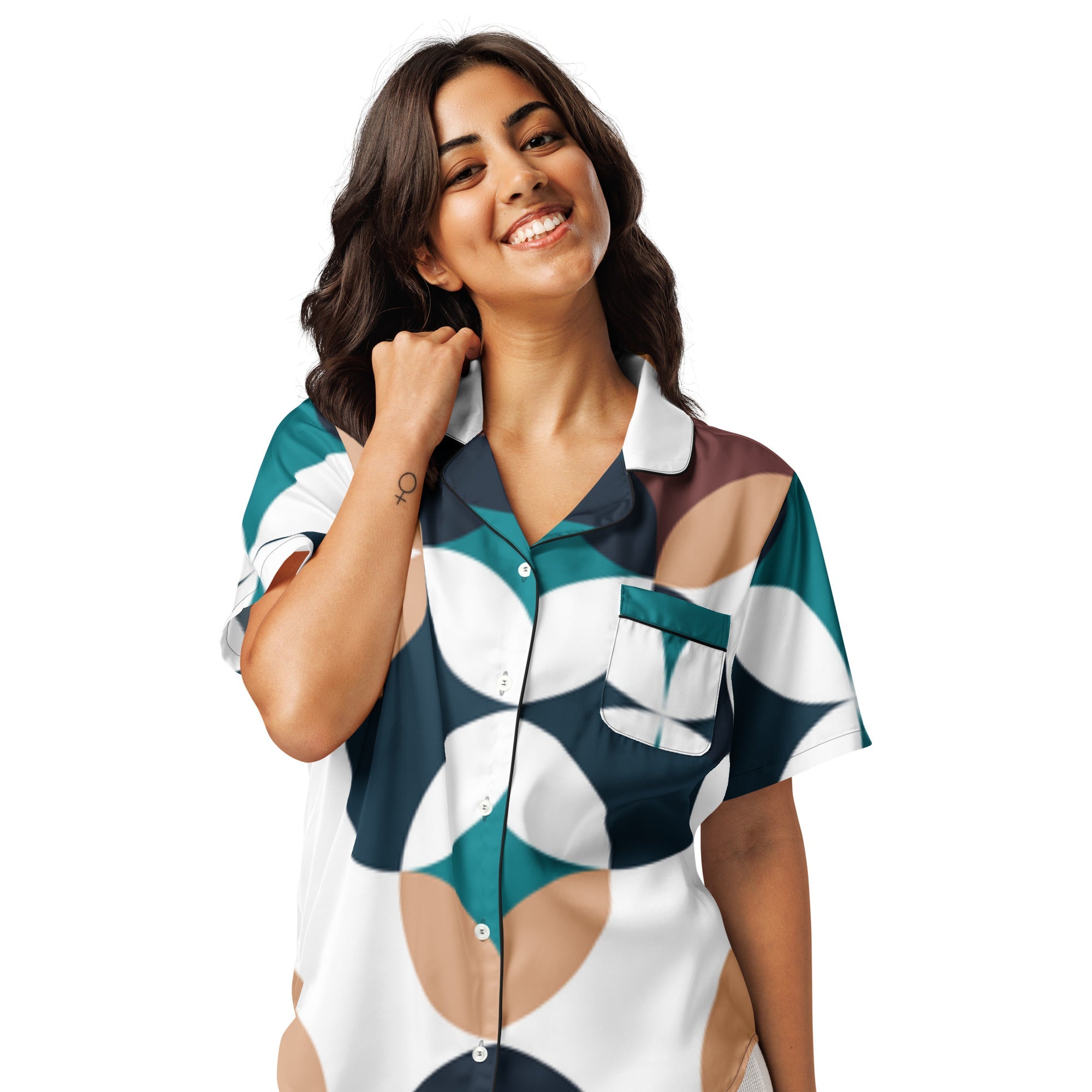 All - over print women’s short sleeve pajama top - Divine Janisal Design