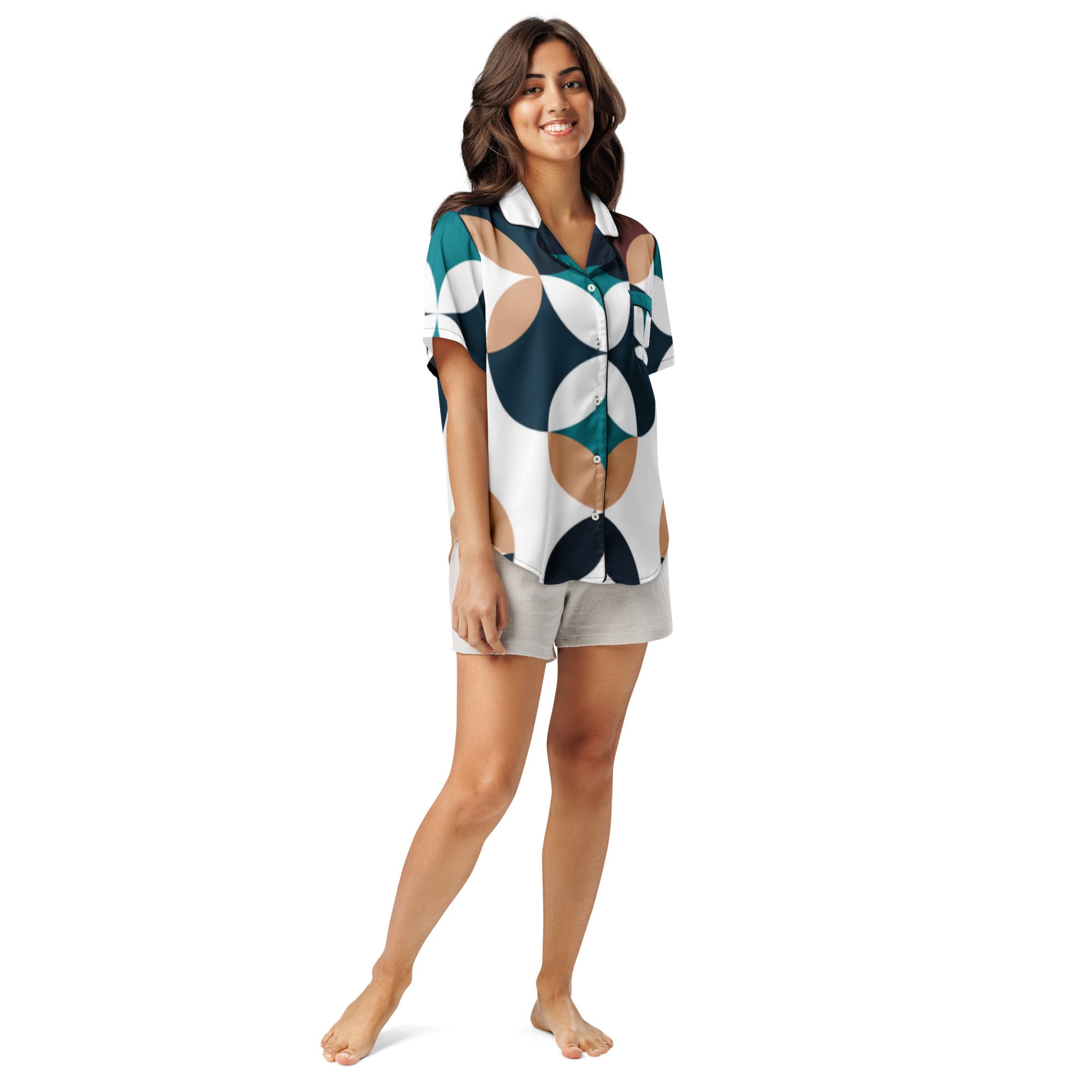 All - over print women’s short sleeve pajama top - Divine Janisal Design