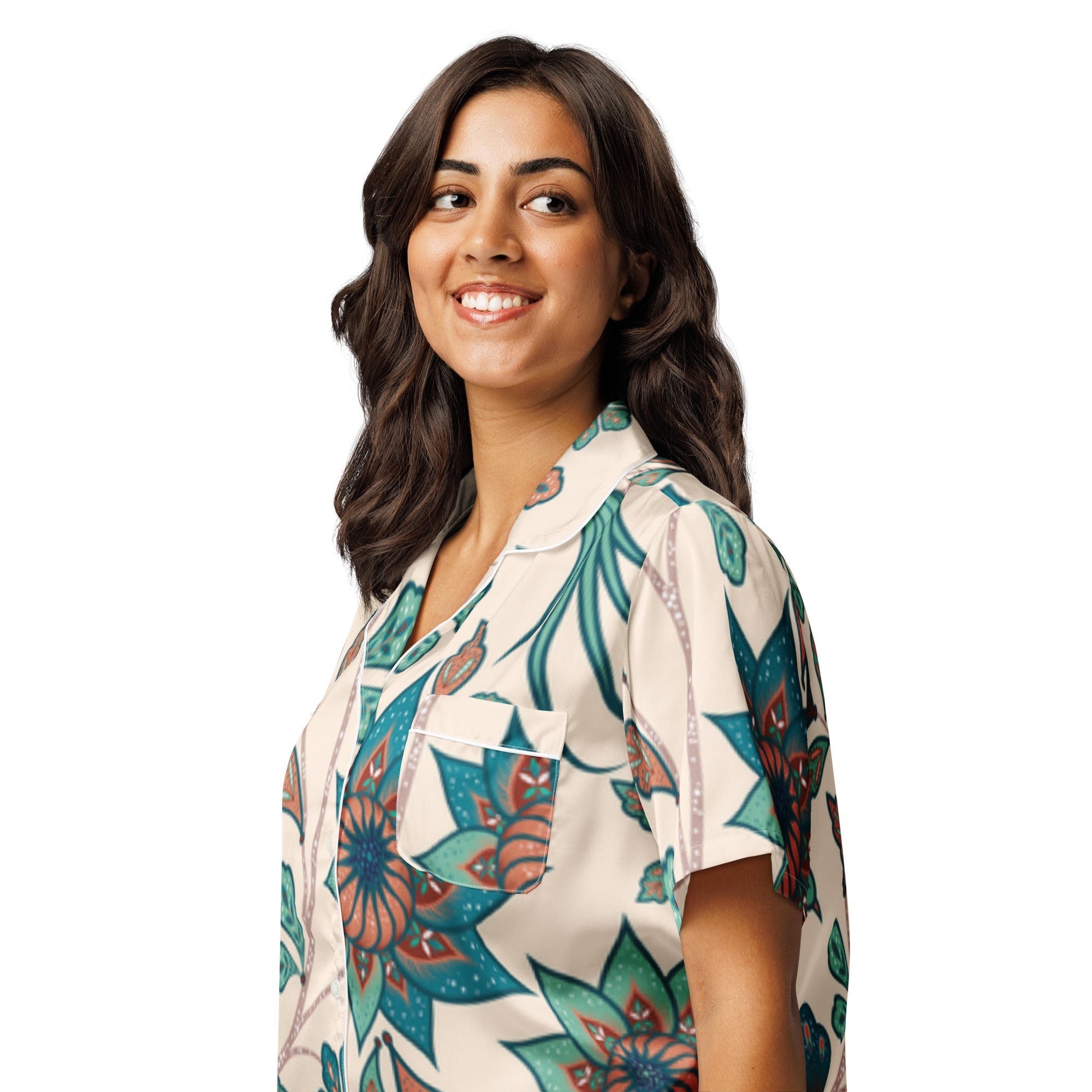 All - over print women’s short sleeve pajama top - Divine Janisal Design