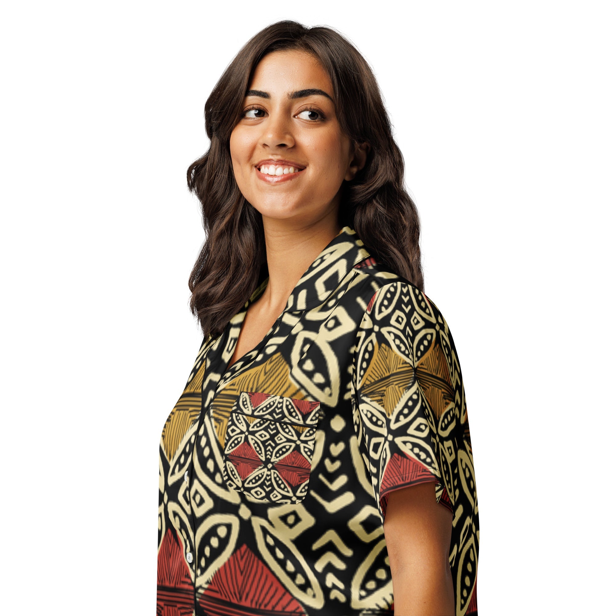 All - over print women’s short sleeve pajama top - Divine Janisal Design