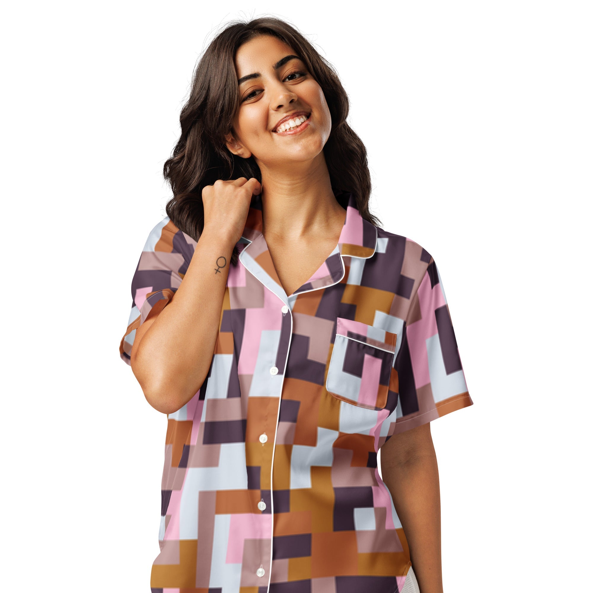 All - over print women’s short sleeve pajama top - Divine Janisal Design