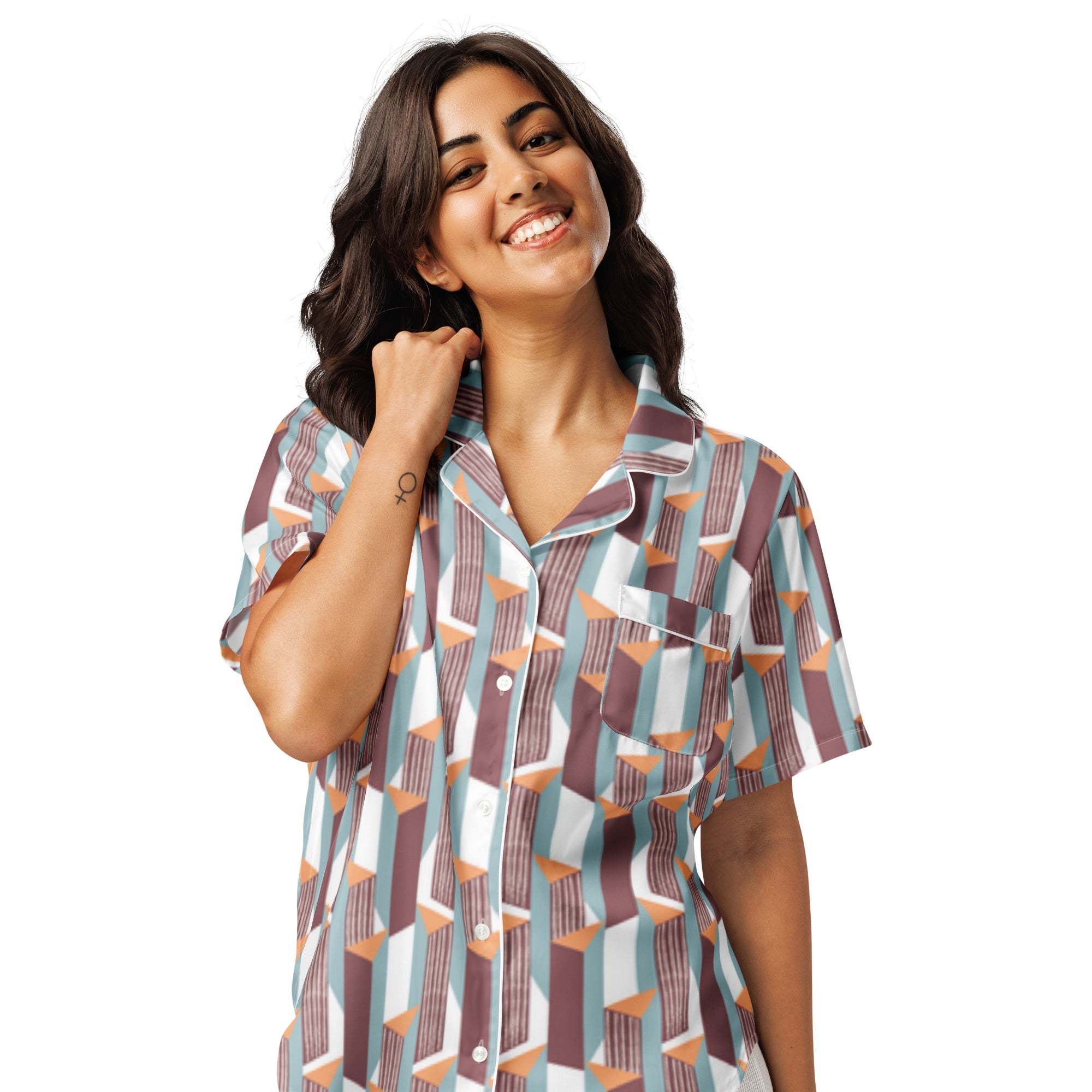 All - over print women’s short sleeve pajama top - Divine Janisal Design