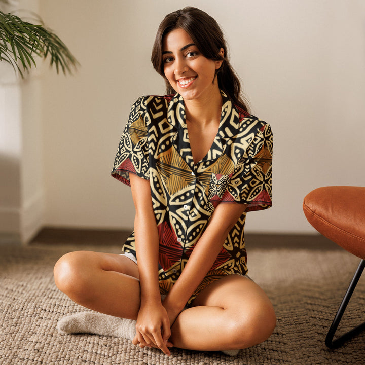 All - over print women’s short sleeve pajama top - Divine Janisal Design